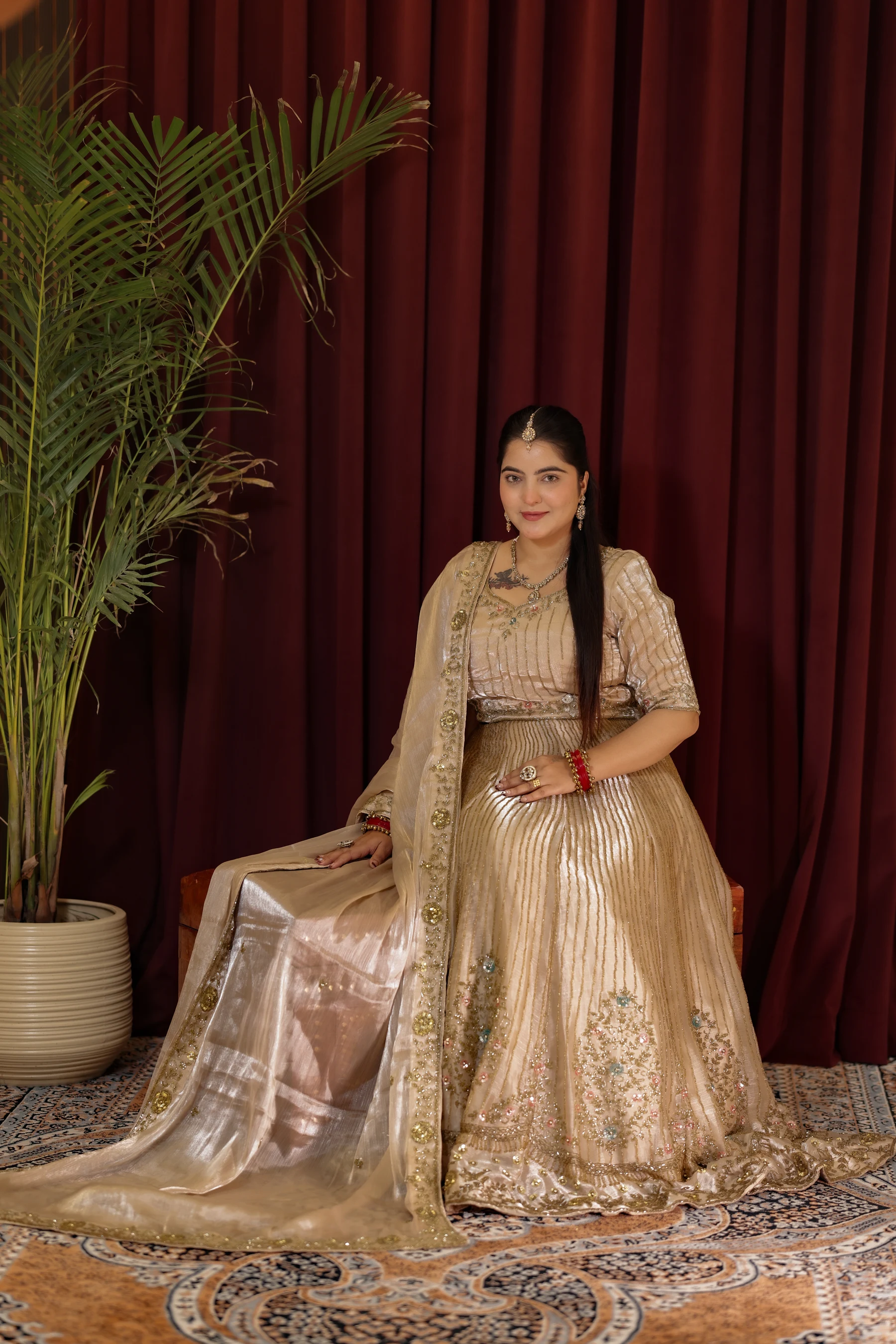Sitara Champagne Gold Shimmer Tissue Gown Set — alternate view