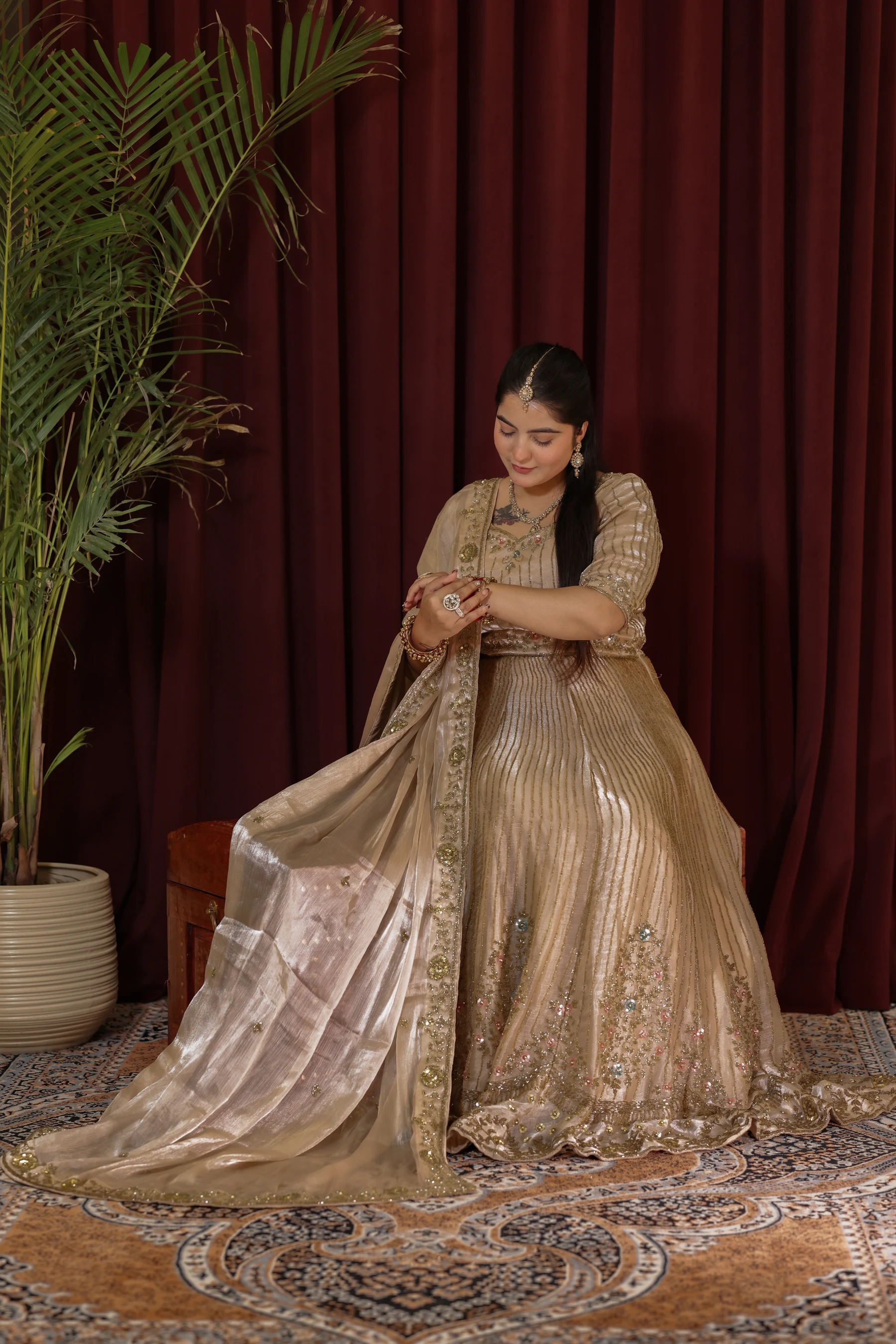 Sitara Champagne Gold Shimmer Tissue Gown Set — photo 6