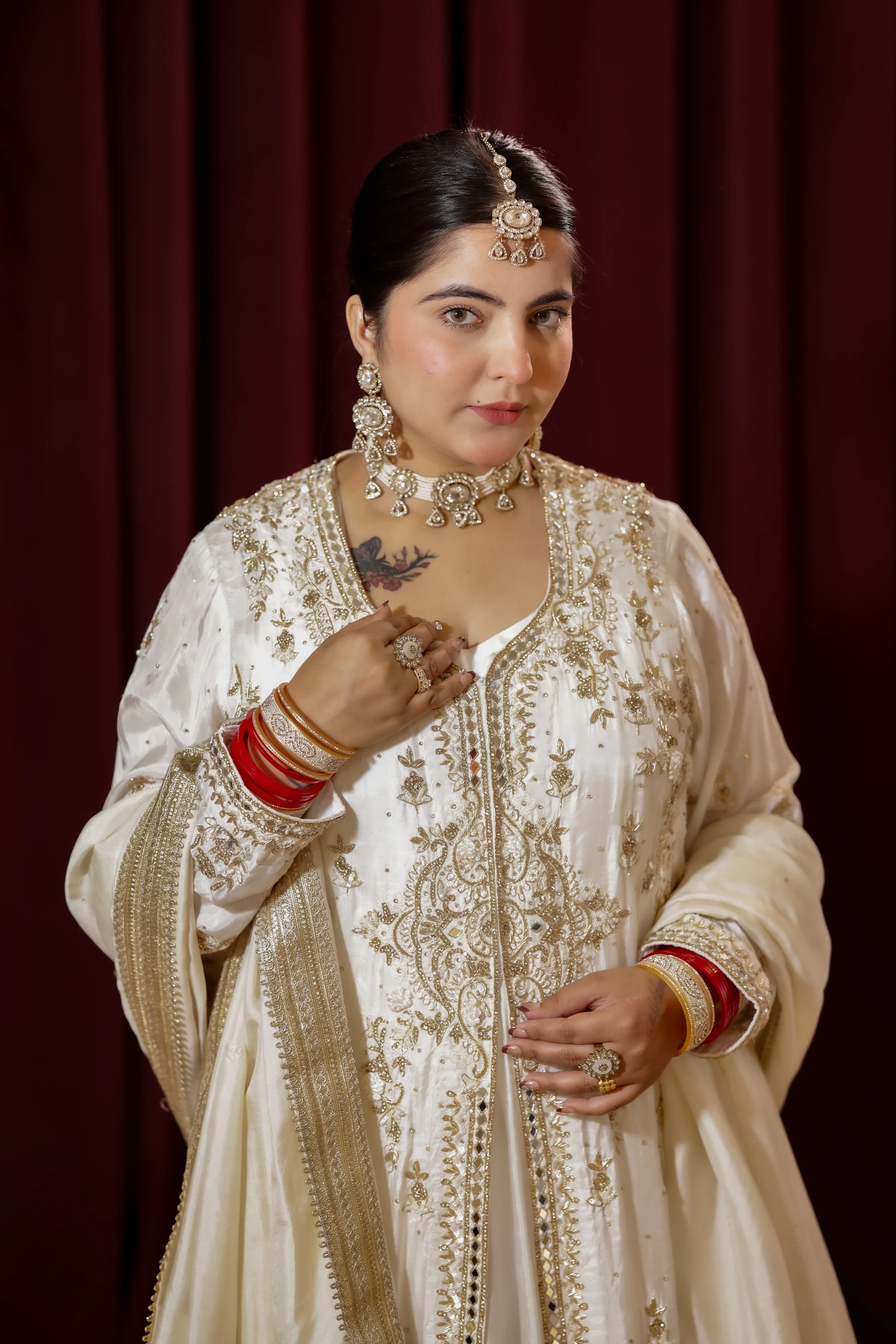 Mehrunissa Ivory & Silver Zardozi Open Jacket & Flared Gown Ensemble — alternate view