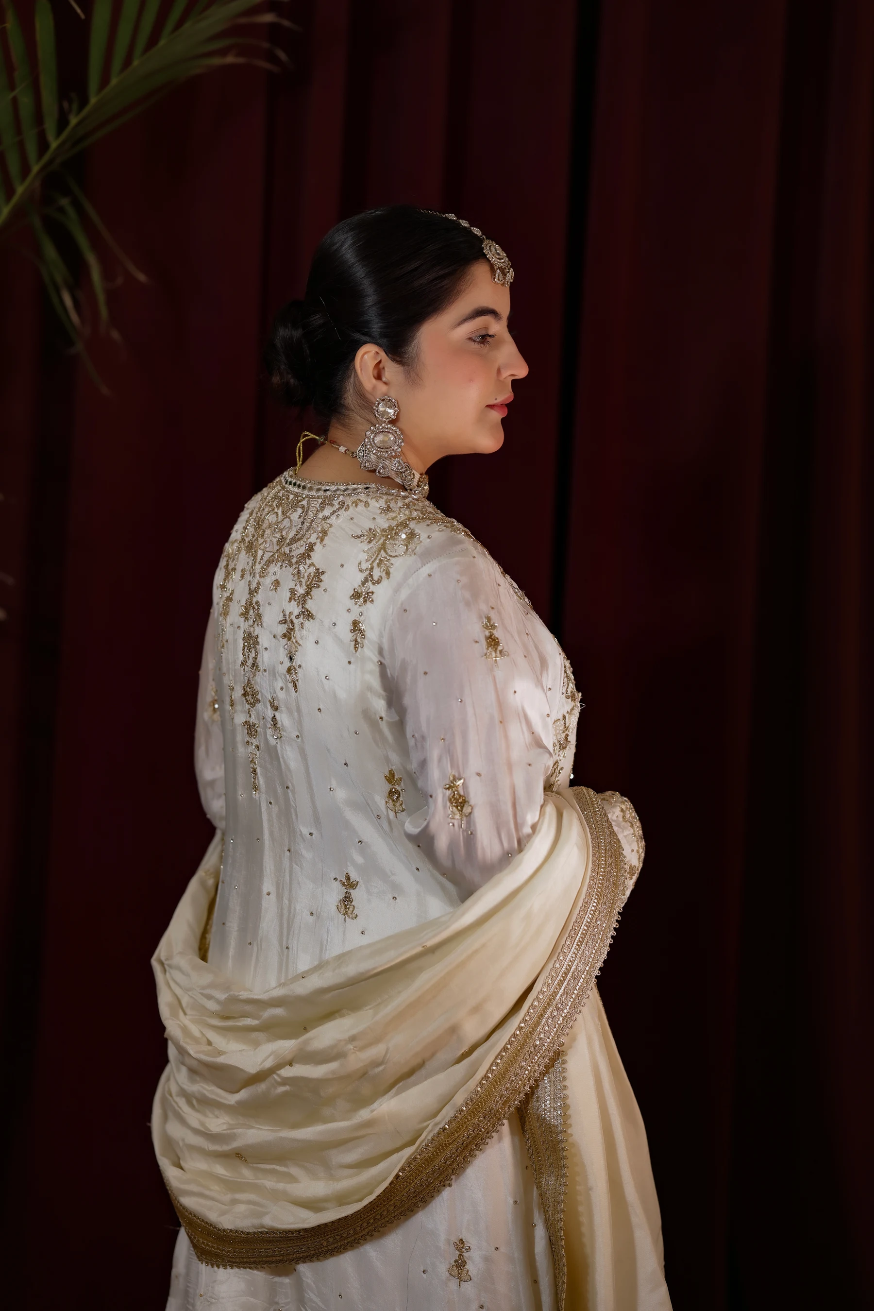 Mehrunissa Ivory & Silver Zardozi Open Jacket & Flared Gown Ensemble — photo 3