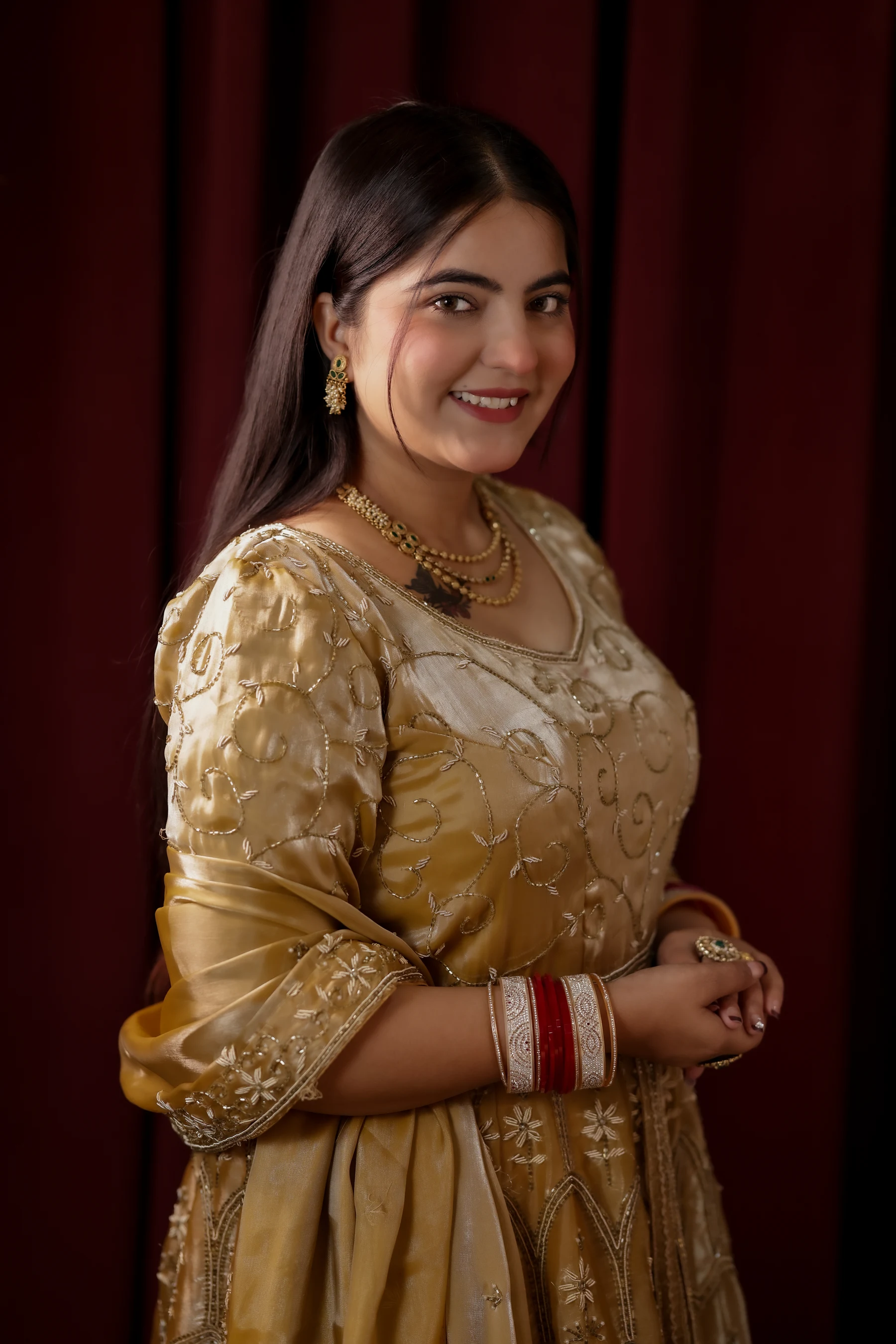 Zarina Antique Gold Metallic Tissue Kalidar Set — photo 3