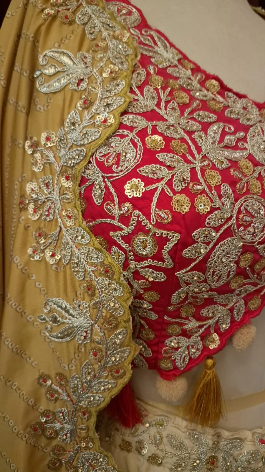 Mayuri Mustard Gold & Crimson Embroidered Indo-Western Cape Set — photo 7