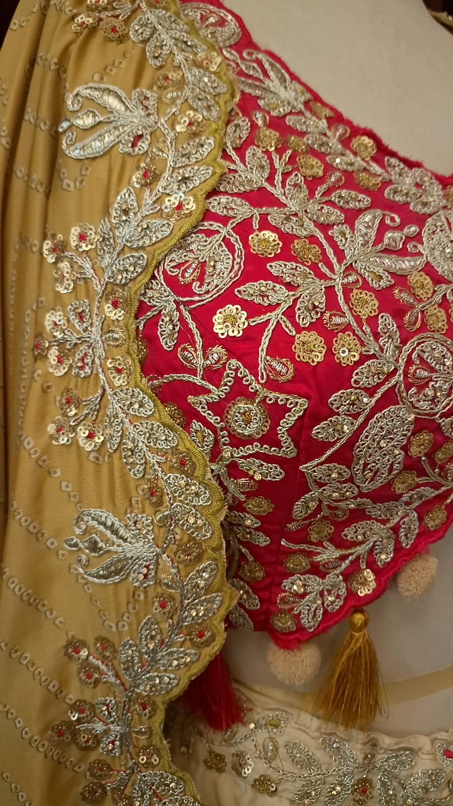 Mayuri Mustard Gold & Crimson Embroidered Indo-Western Cape Set — photo 4