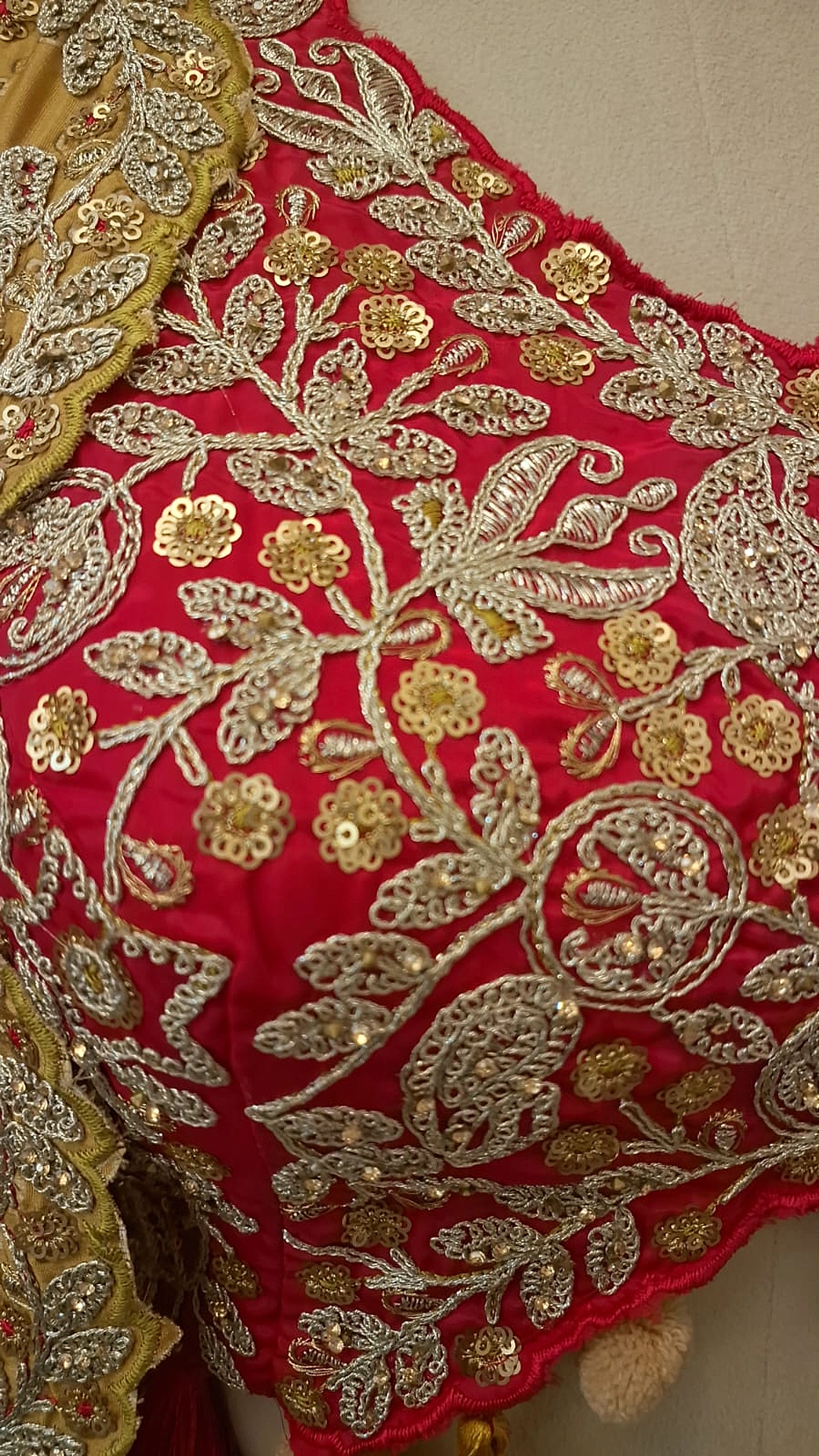 Mayuri Mustard Gold & Crimson Embroidered Indo-Western Cape Set — photo 5