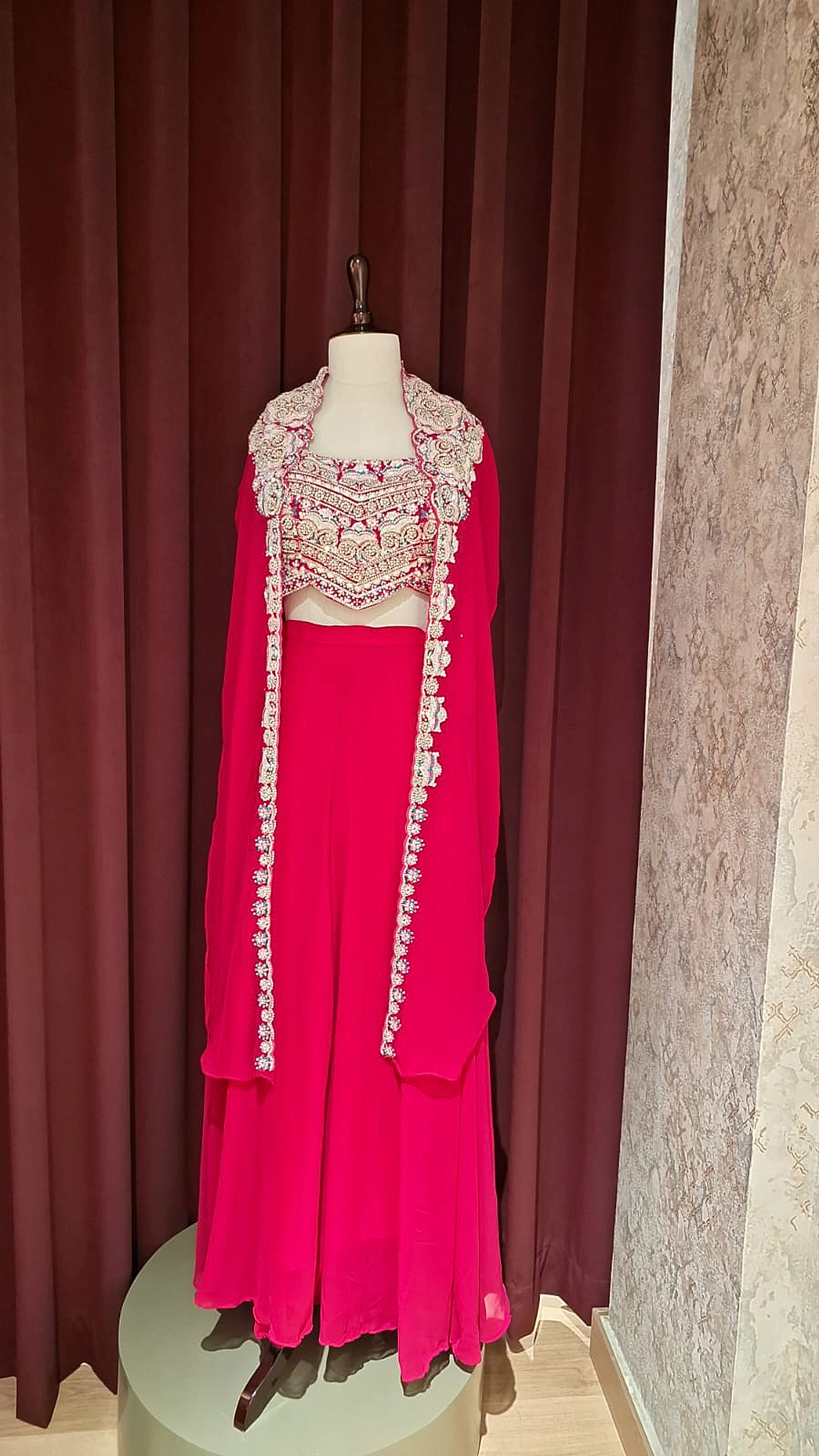 Gulnaz Fuchsia Embroidered Indo-Western Cape & Palazzo Set thumbnail 5