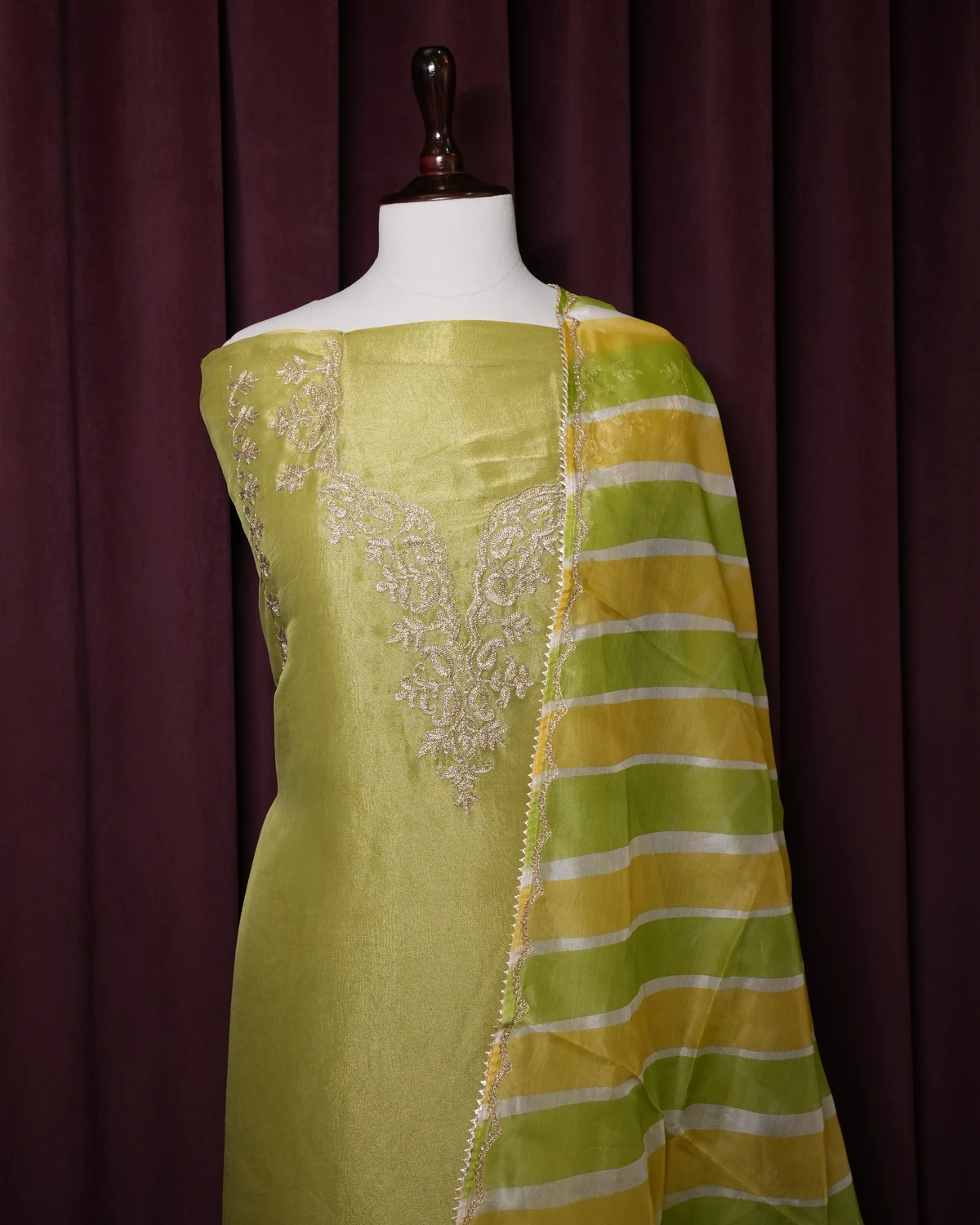 Afshan Lime Green Handcrafted Zari Silk Suit