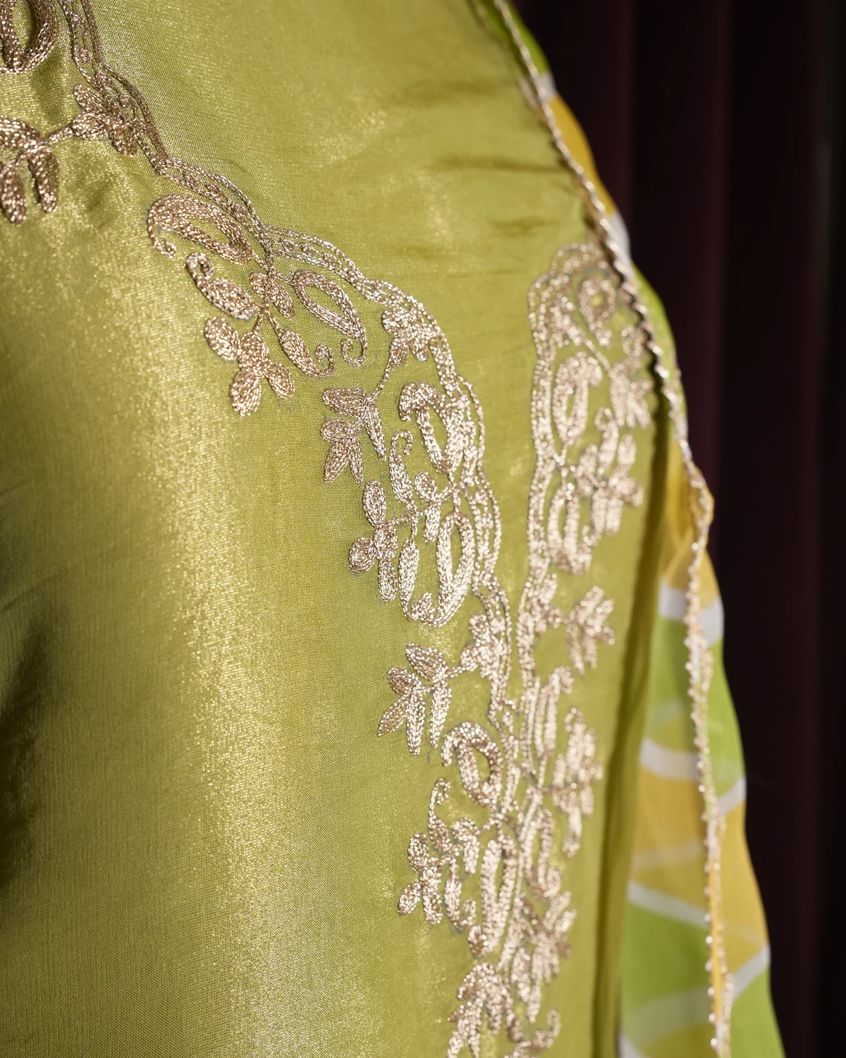 Afshan Lime Green Handcrafted Zari Silk Suit — photo 3