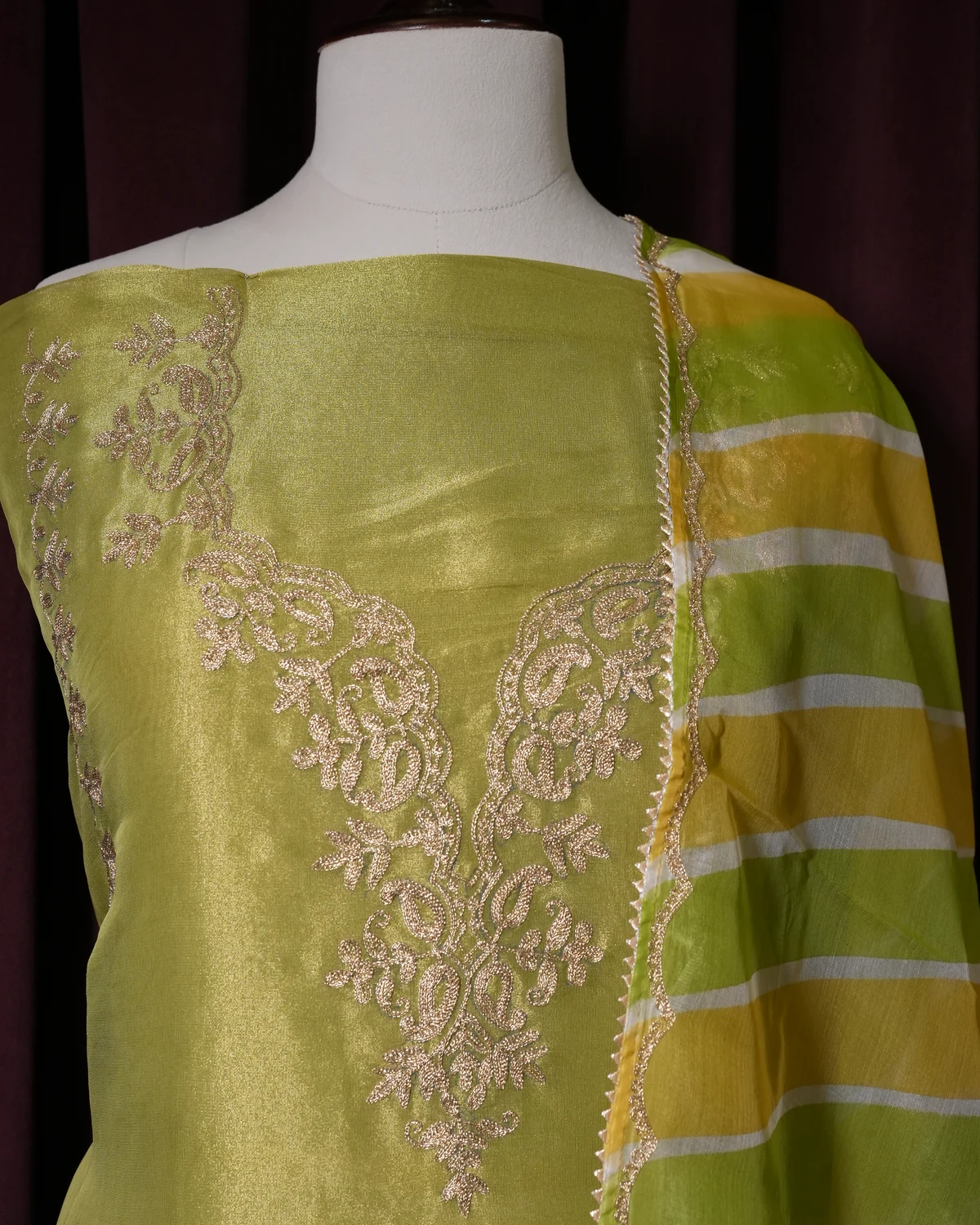 Afshan Lime Green Handcrafted Zari Silk Suit thumbnail 5