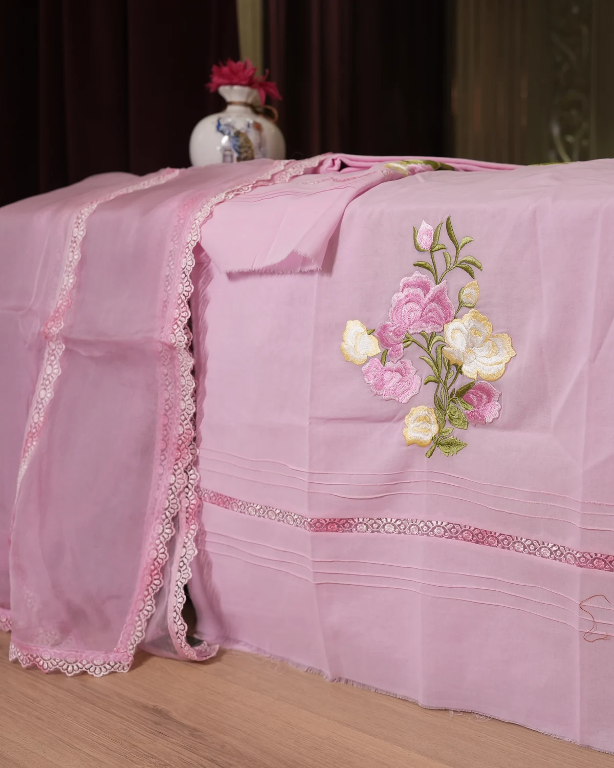 Anaya Lilac Pink Handcrafted Floral Embroidered Suit