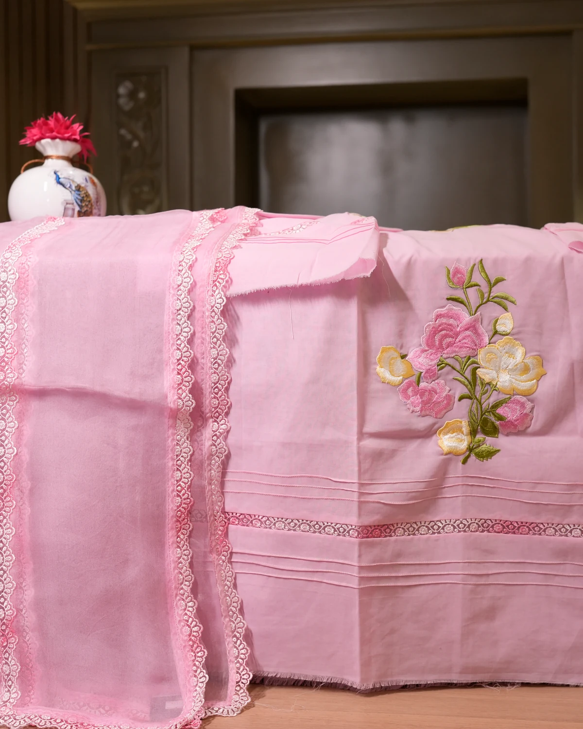 Anaya Lilac Pink Handcrafted Floral Embroidered Suit thumbnail 5