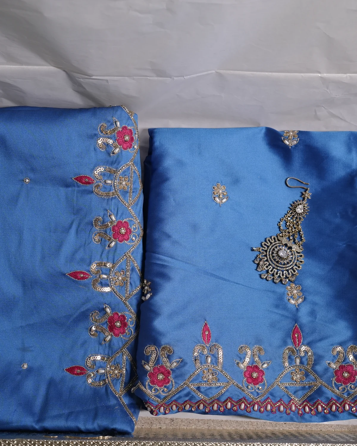 Jahanara Sapphire Blue Handcrafted Zardozi Silk Suit — photo 3