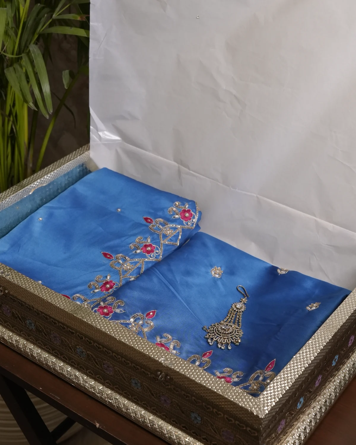 Jahanara Sapphire Blue Handcrafted Zardozi Silk Suit — photo 4