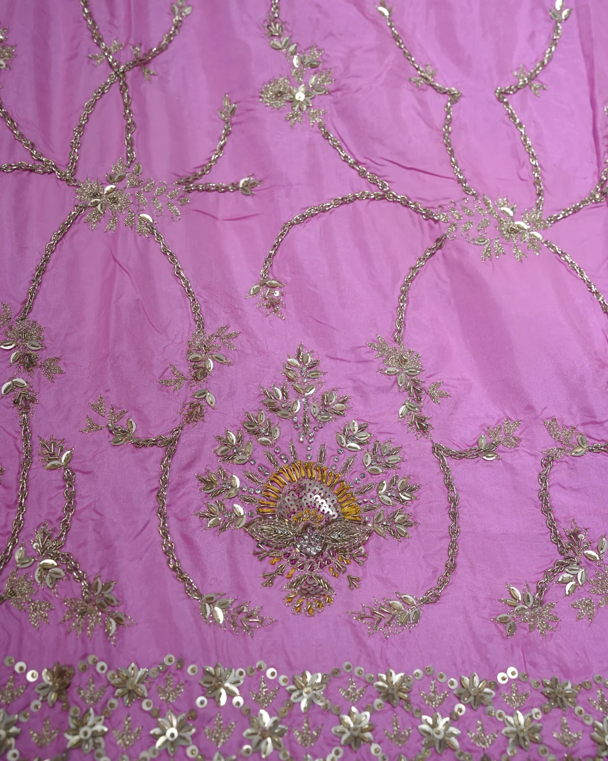Nilofer Orchid Pink Handcrafted Zardozi Silk Suit — alternate view
