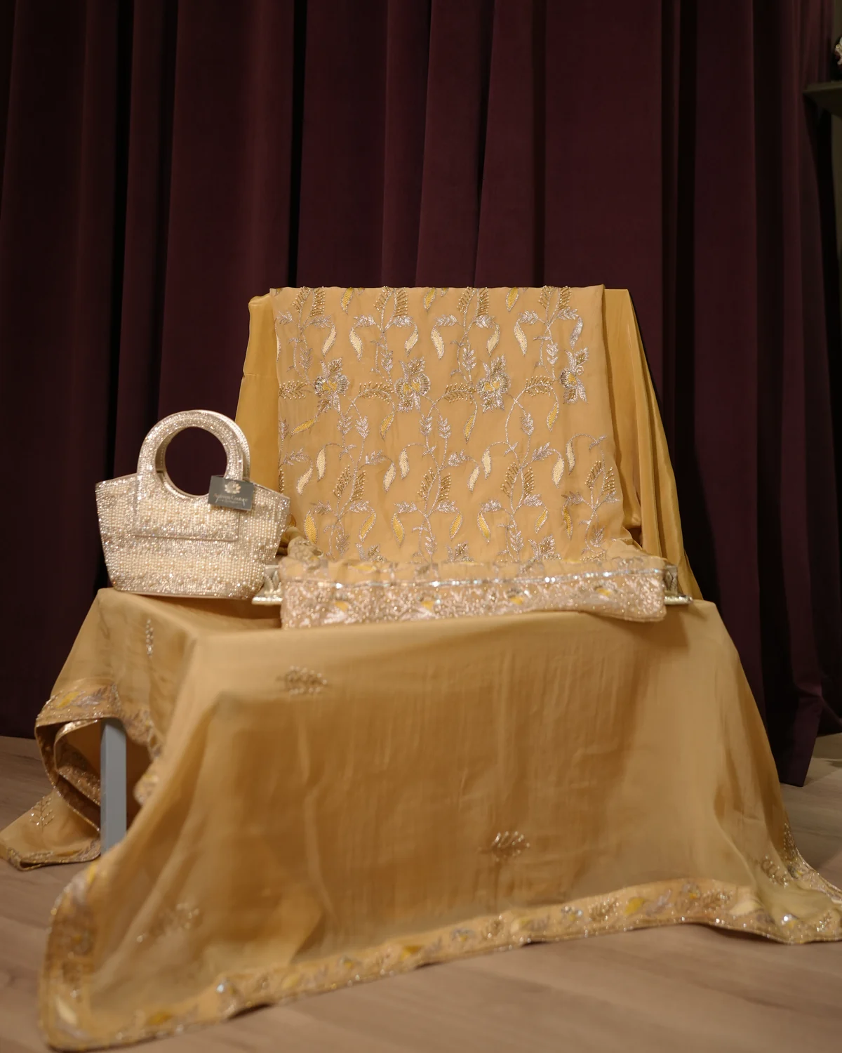 Mehrunisa Honey Gold Handcrafted Zardozi Silk Suit