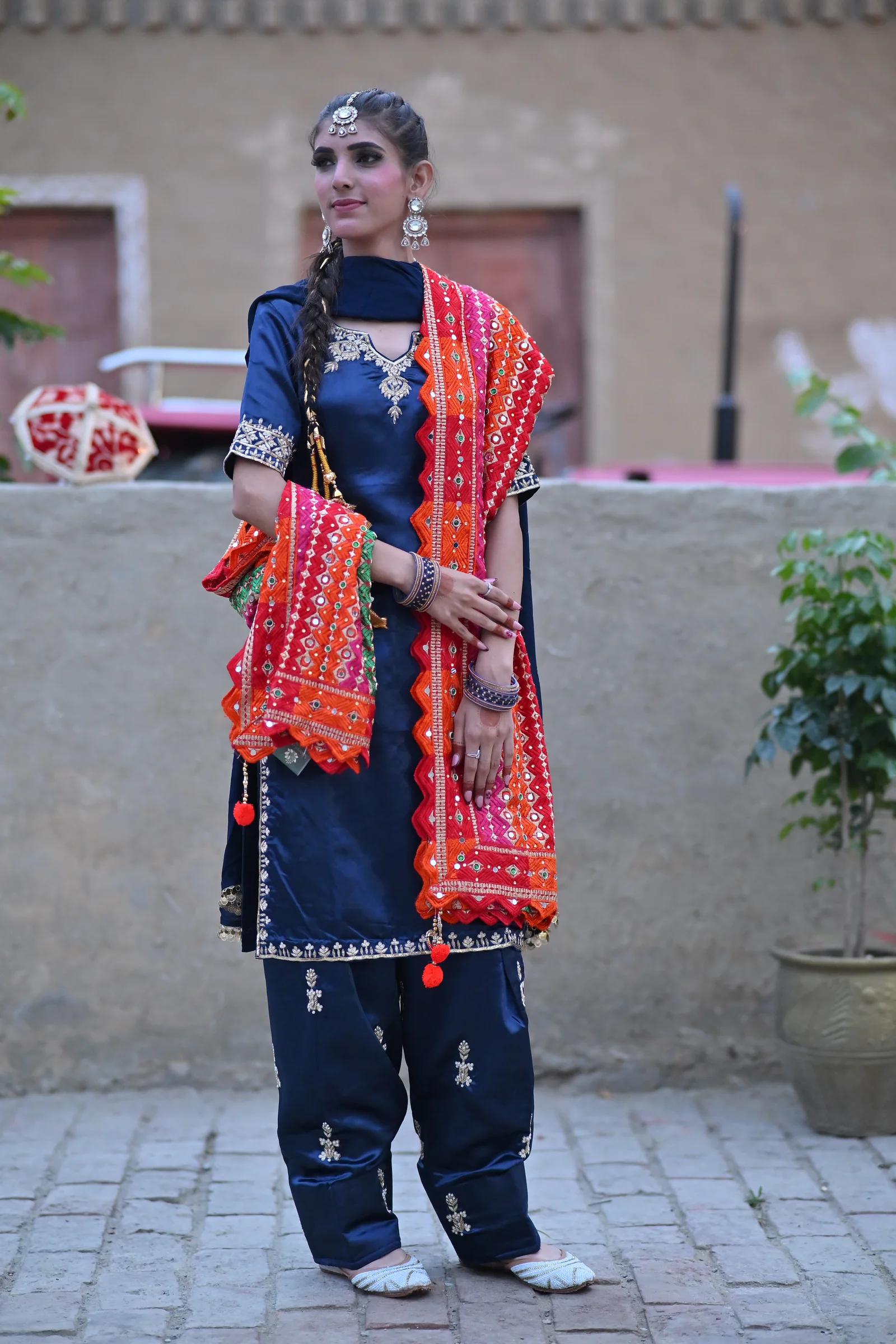 Sitara Midnight Navy Blue & Phulkari Punjabi Salwar Suit thumbnail 4