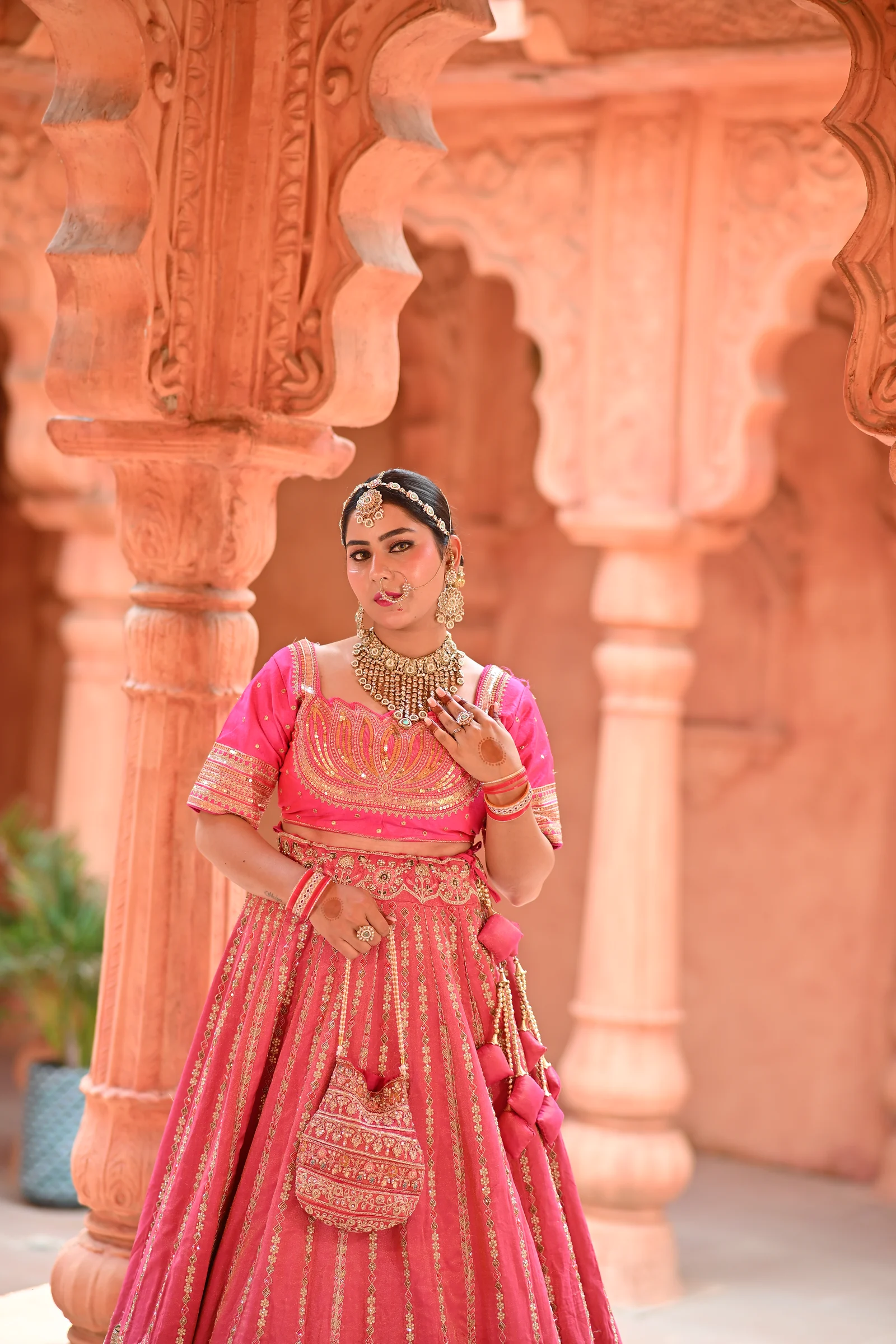 Mumtaz Blossom Pink & Scalloped Zardozi Bridal Lehenga — photo 5