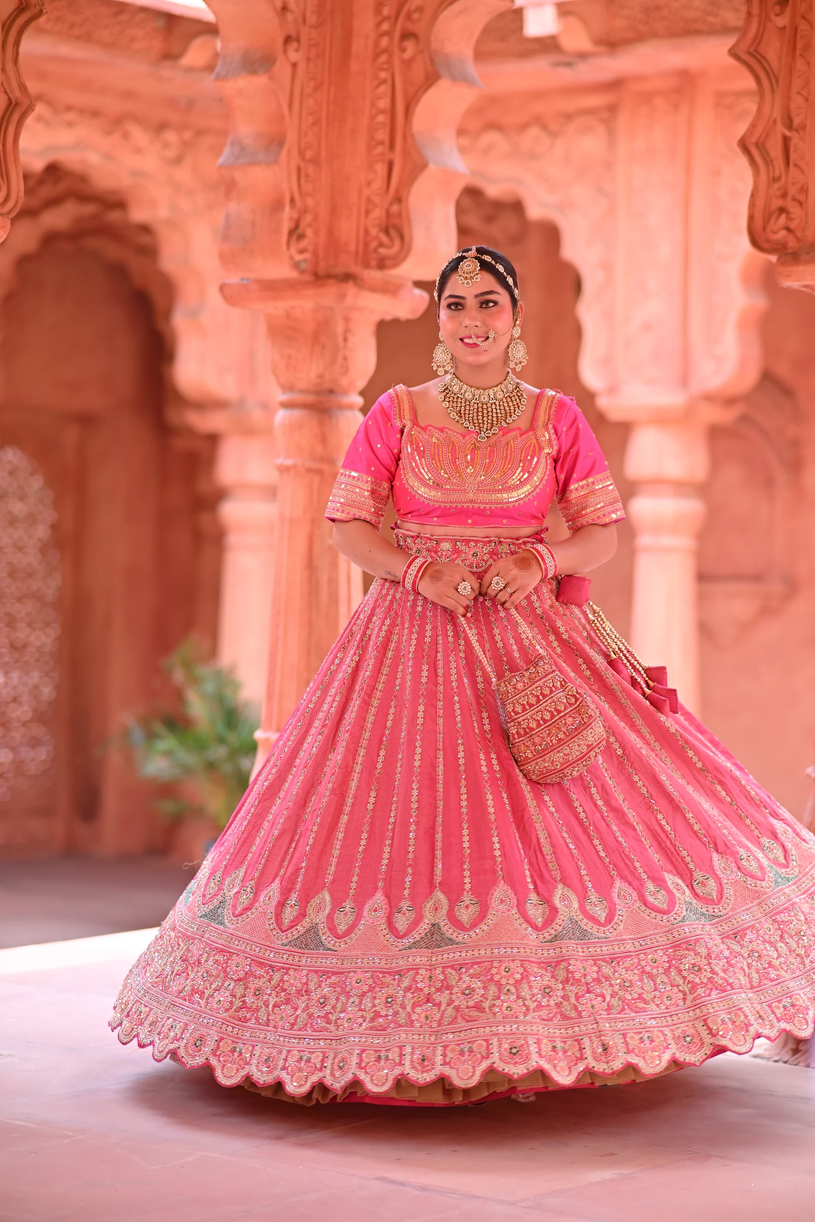 Mumtaz Blossom Pink & Scalloped Zardozi Bridal Lehenga — photo 3