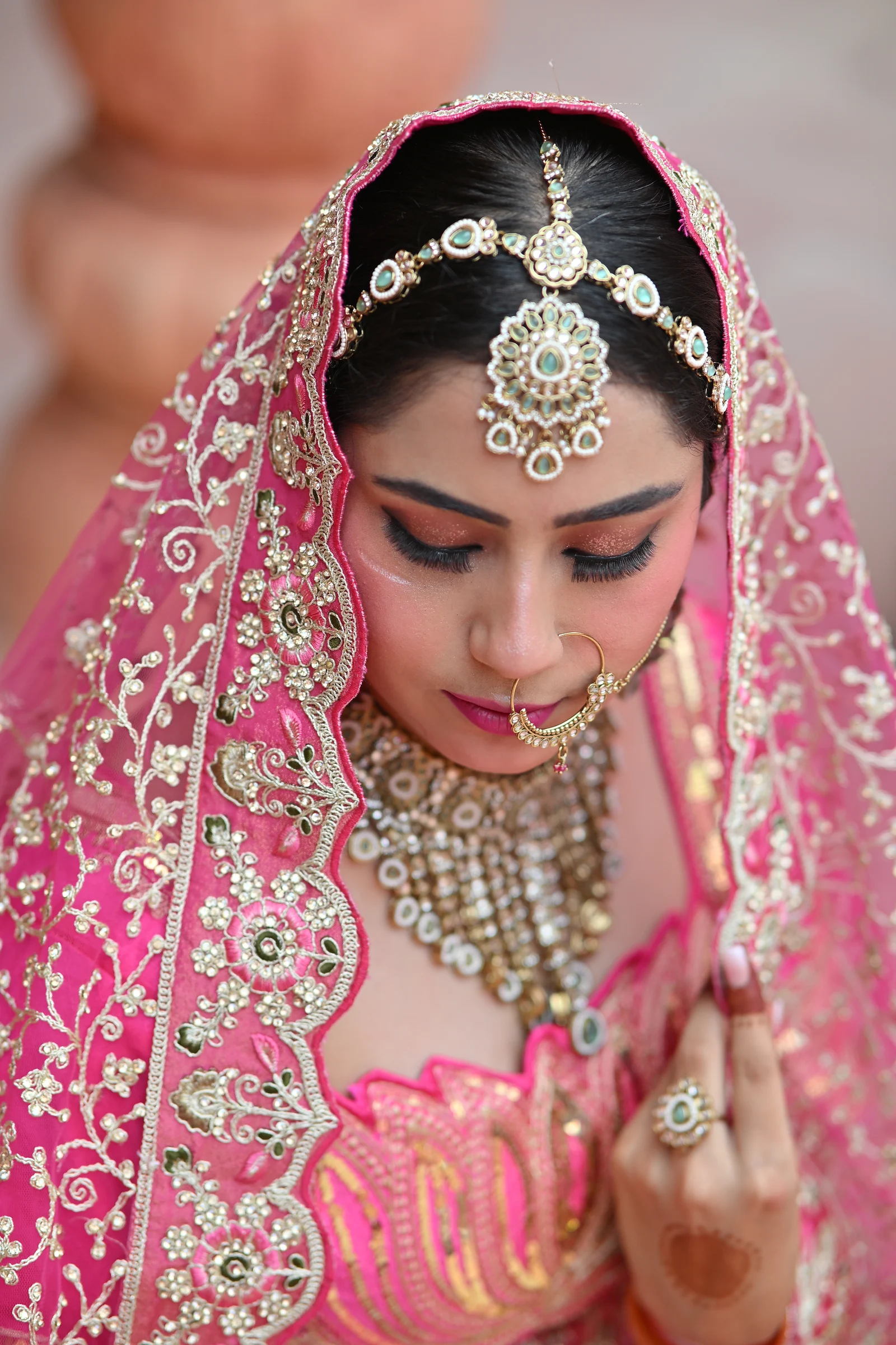 Mumtaz Blossom Pink & Scalloped Zardozi Bridal Lehenga — alternate view