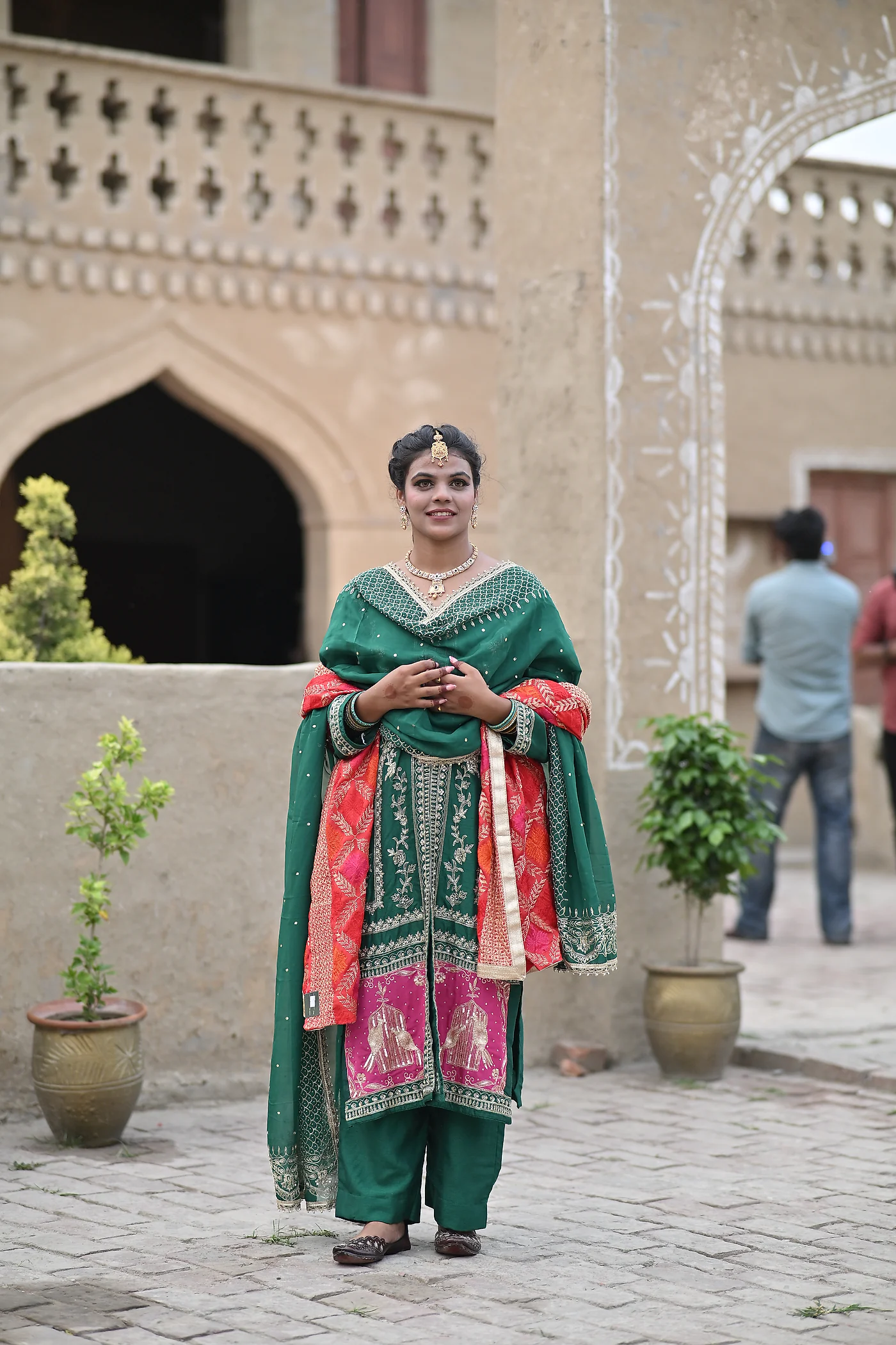 Mehtab Emerald Green & Magenta Jharokha Embroidered Kurta Suit