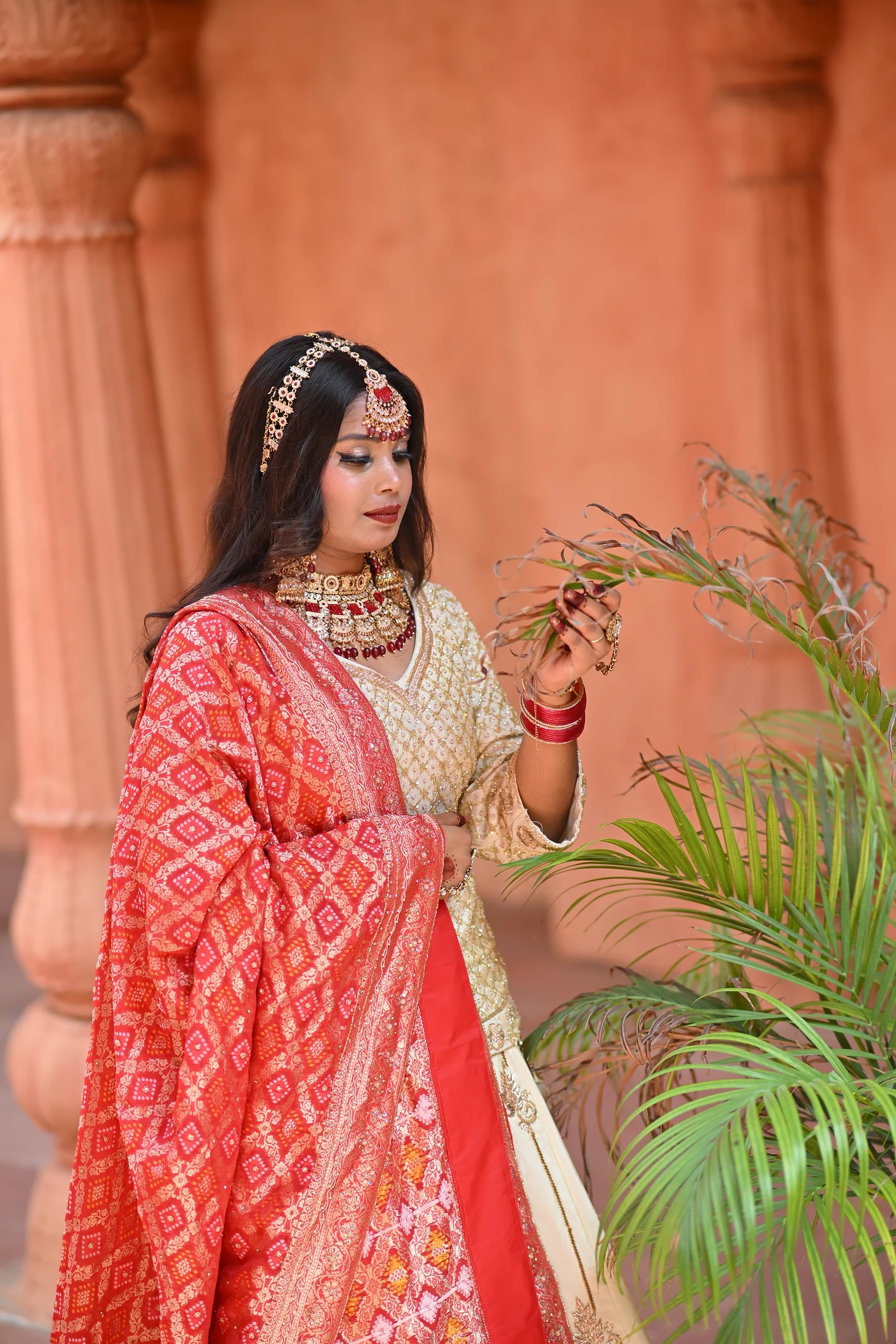 Rivaayat Ivory & Crimson Bandhani Royal Bridal Lehenga — photo 4