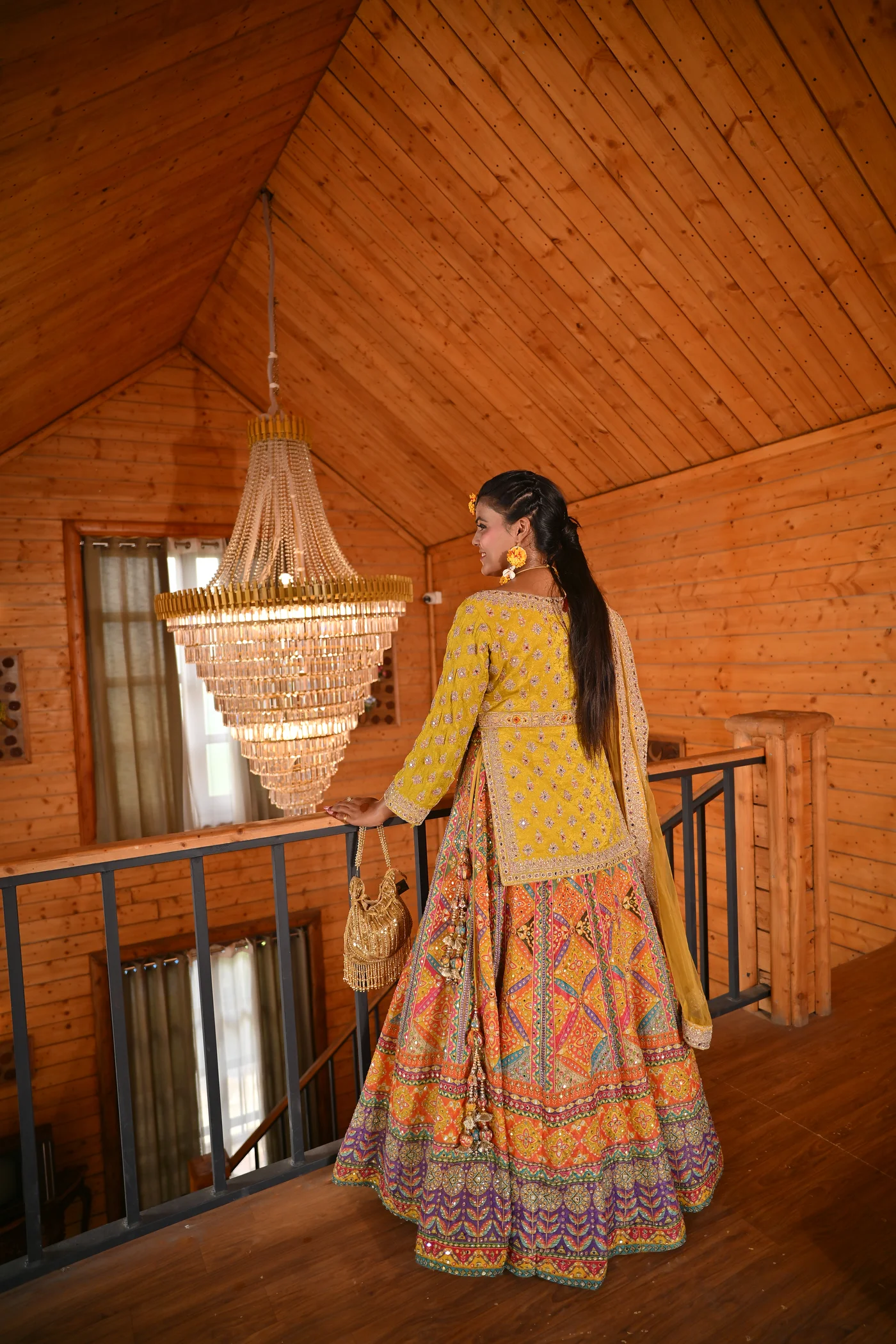 Parijaat Turmeric Yellow Zari Embroidered Kurti & Flared Lehenga Set thumbnail 3