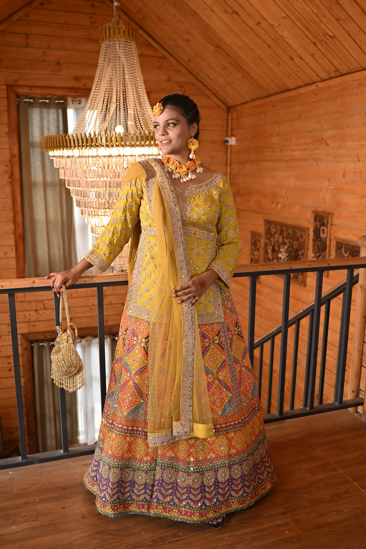 Parijaat Turmeric Yellow Zari Embroidered Kurti & Flared Lehenga Set — alternate view