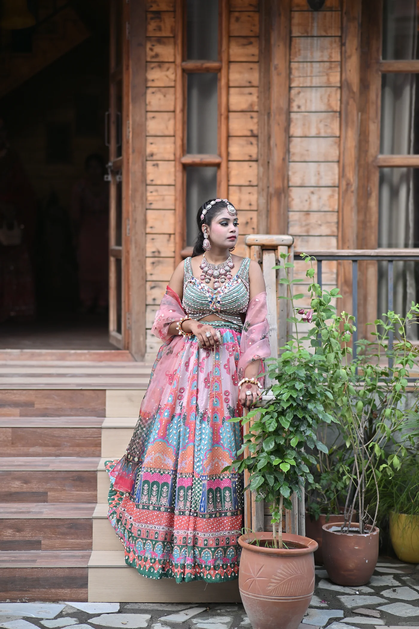 Amrit Multi-Hue Geometric & Mirrorwork Haldi Lehenga Set — alternate view