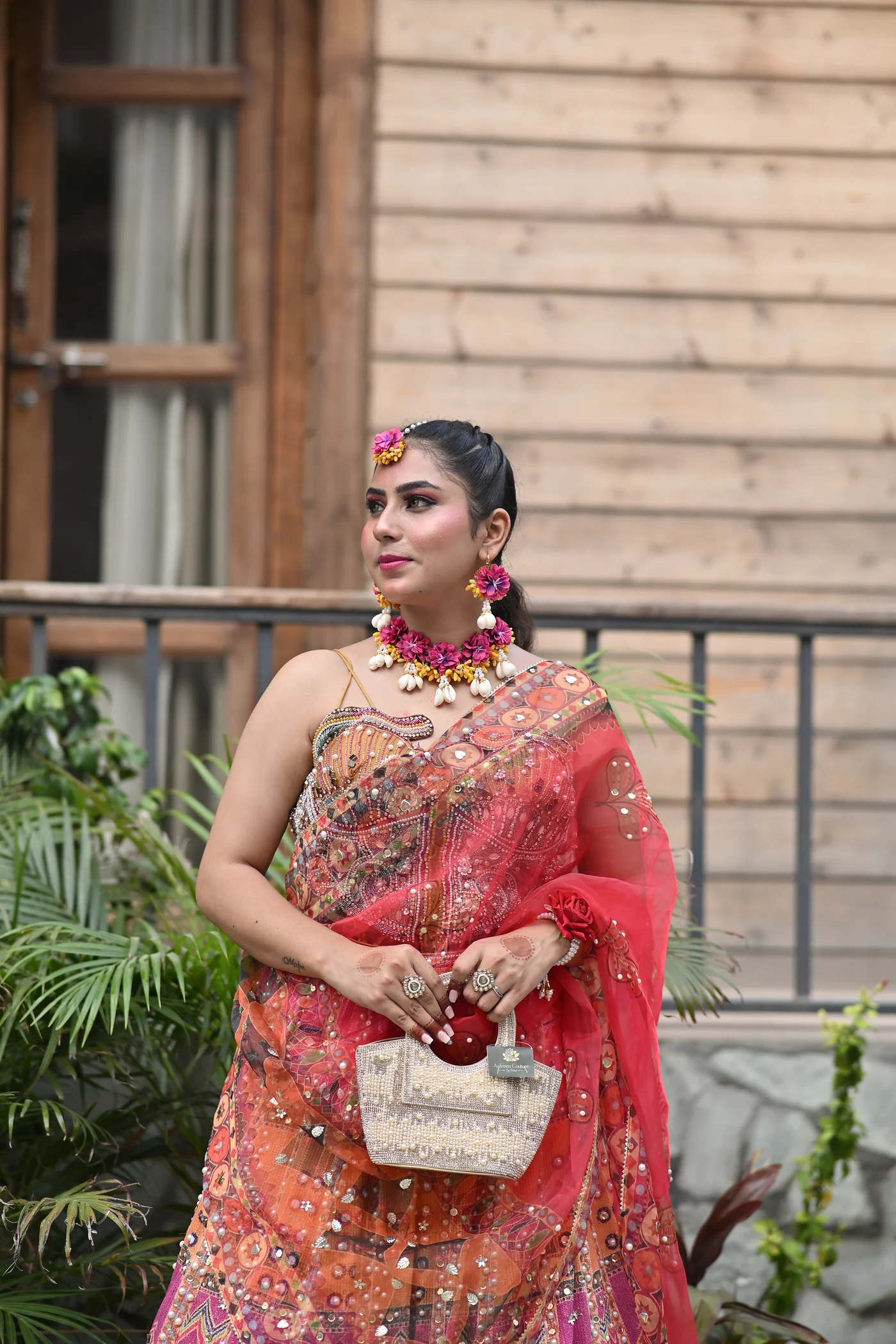 Aayra Coral Pink Mirrorwork Haldi Lehenga Set — photo 4