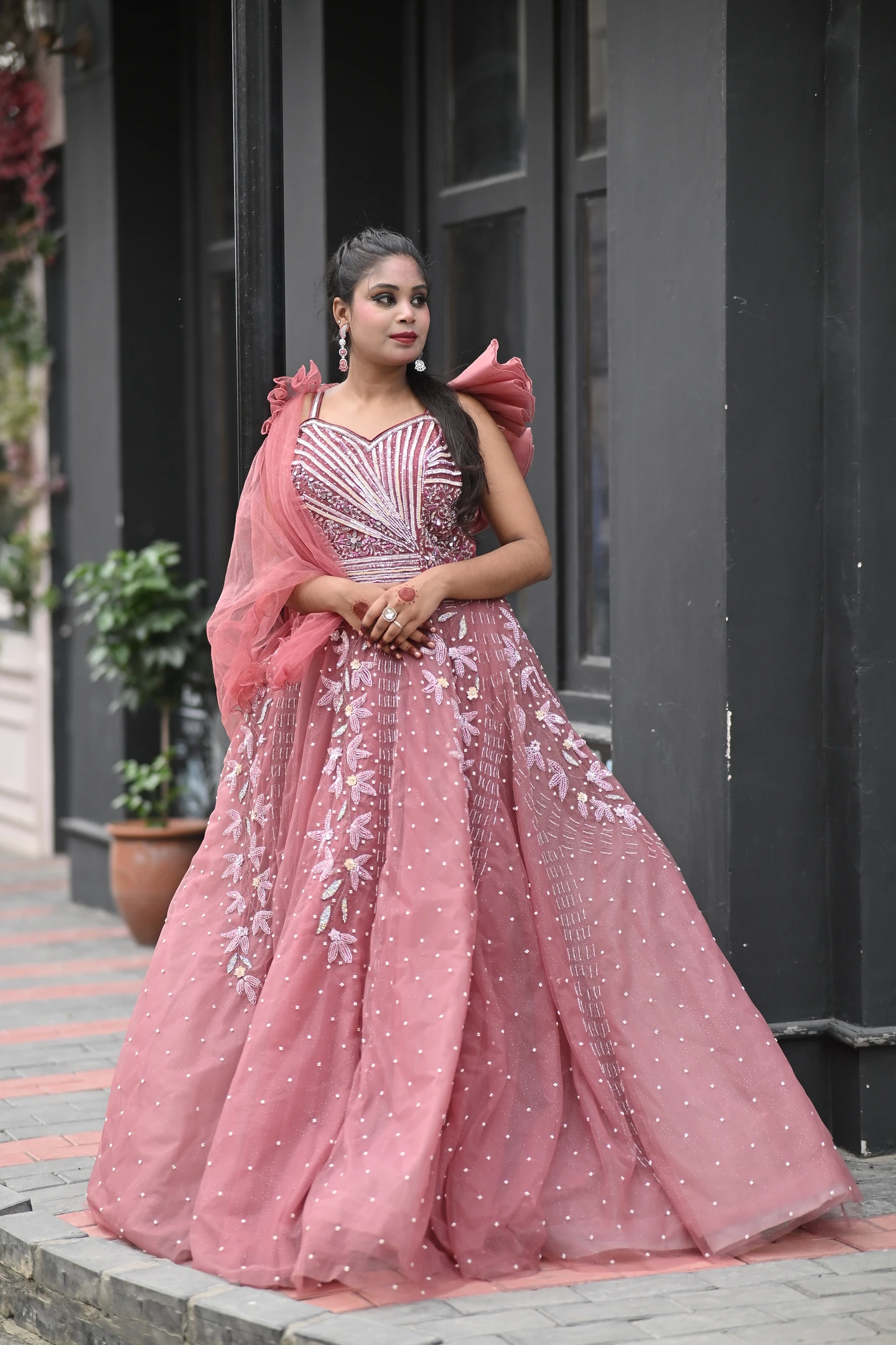 Nazaakat Tea Rose Sunburst Reception Ballgown — alternate view
