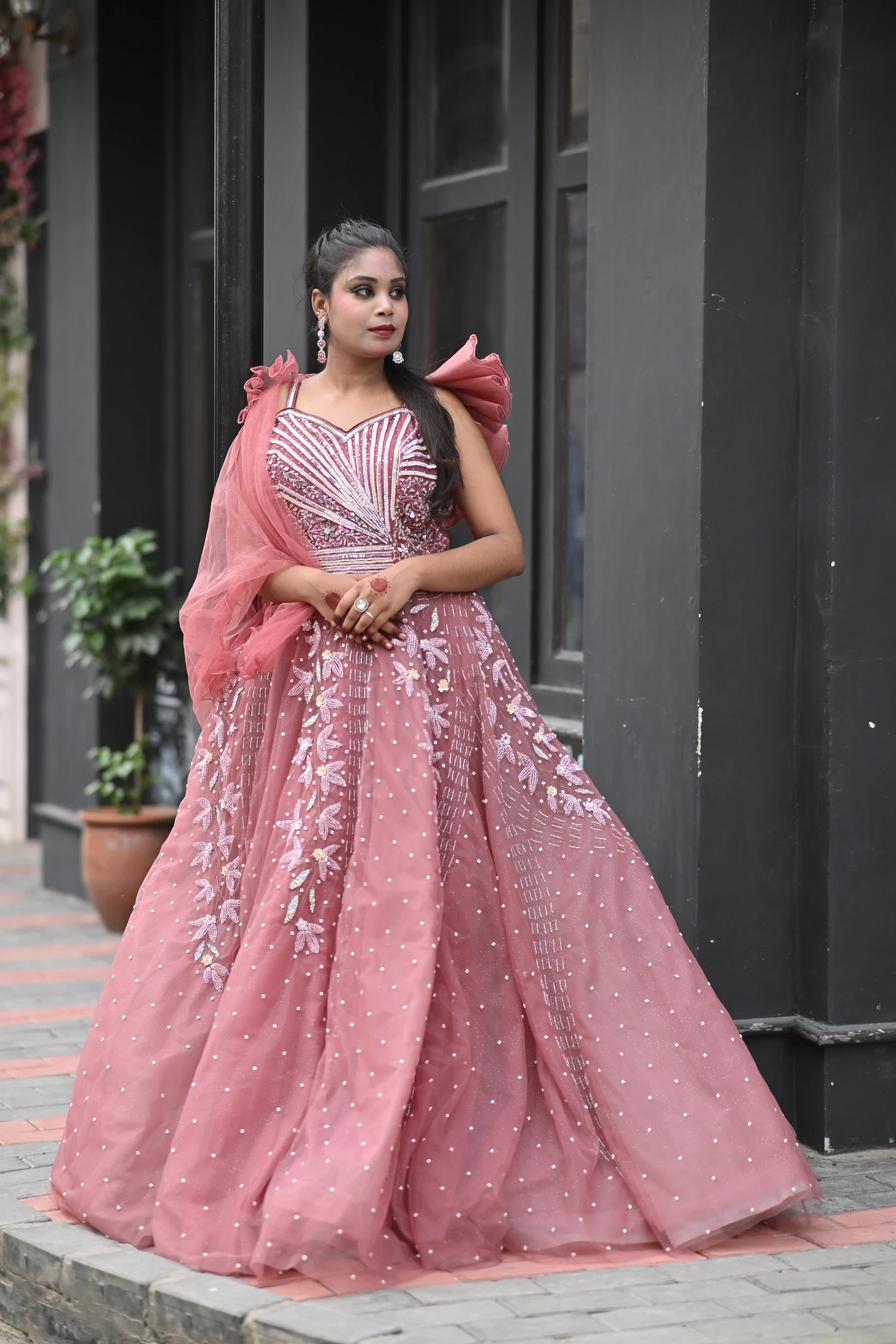 Nazaakat Tea Rose Sunburst Reception Ballgown thumbnail 3
