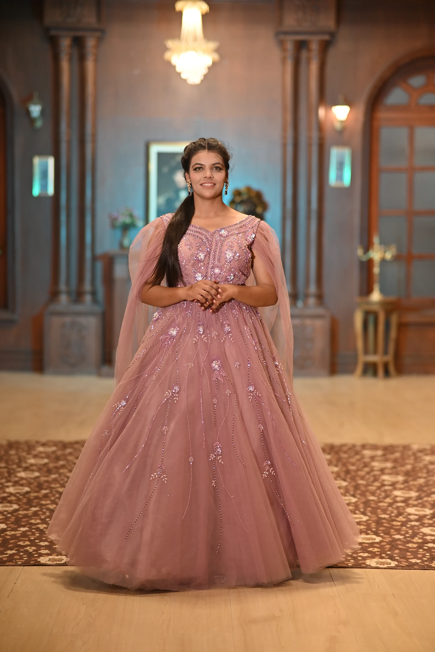 Meera Vintage Mauve Shimmer Reception Ballgown