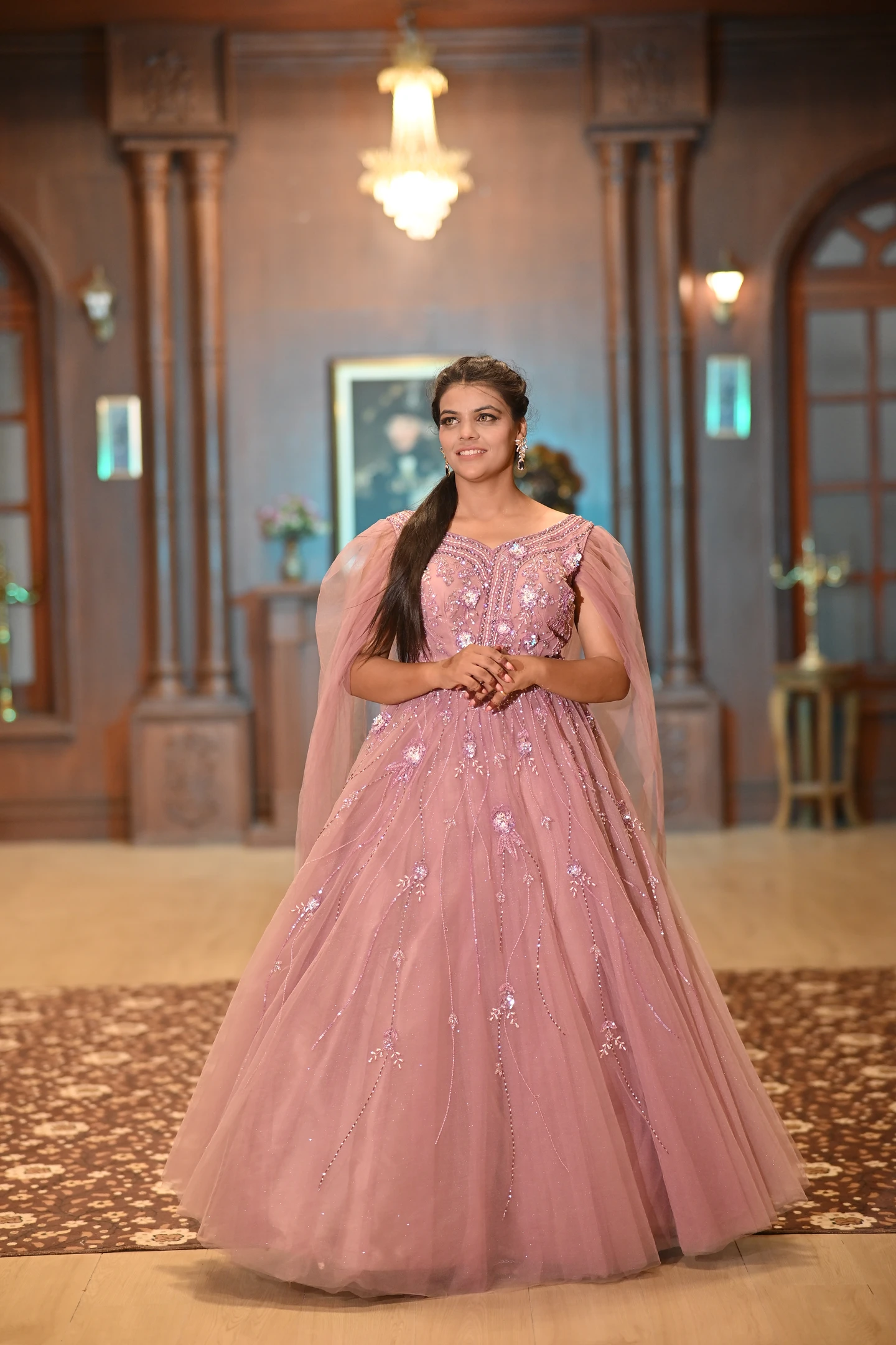 Meera Vintage Mauve Shimmer Reception Ballgown — alternate view