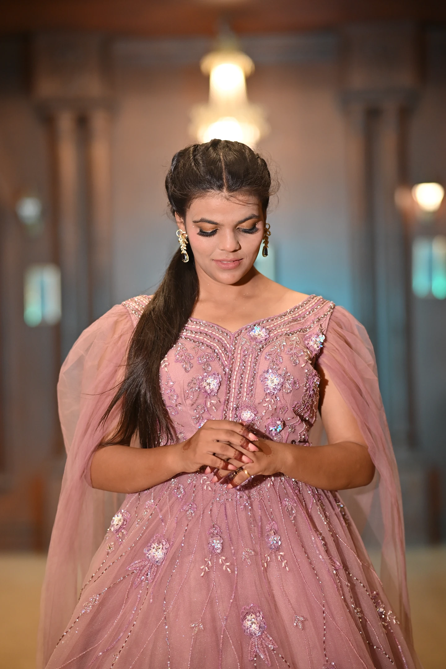 Meera Vintage Mauve Shimmer Reception Ballgown — photo 3