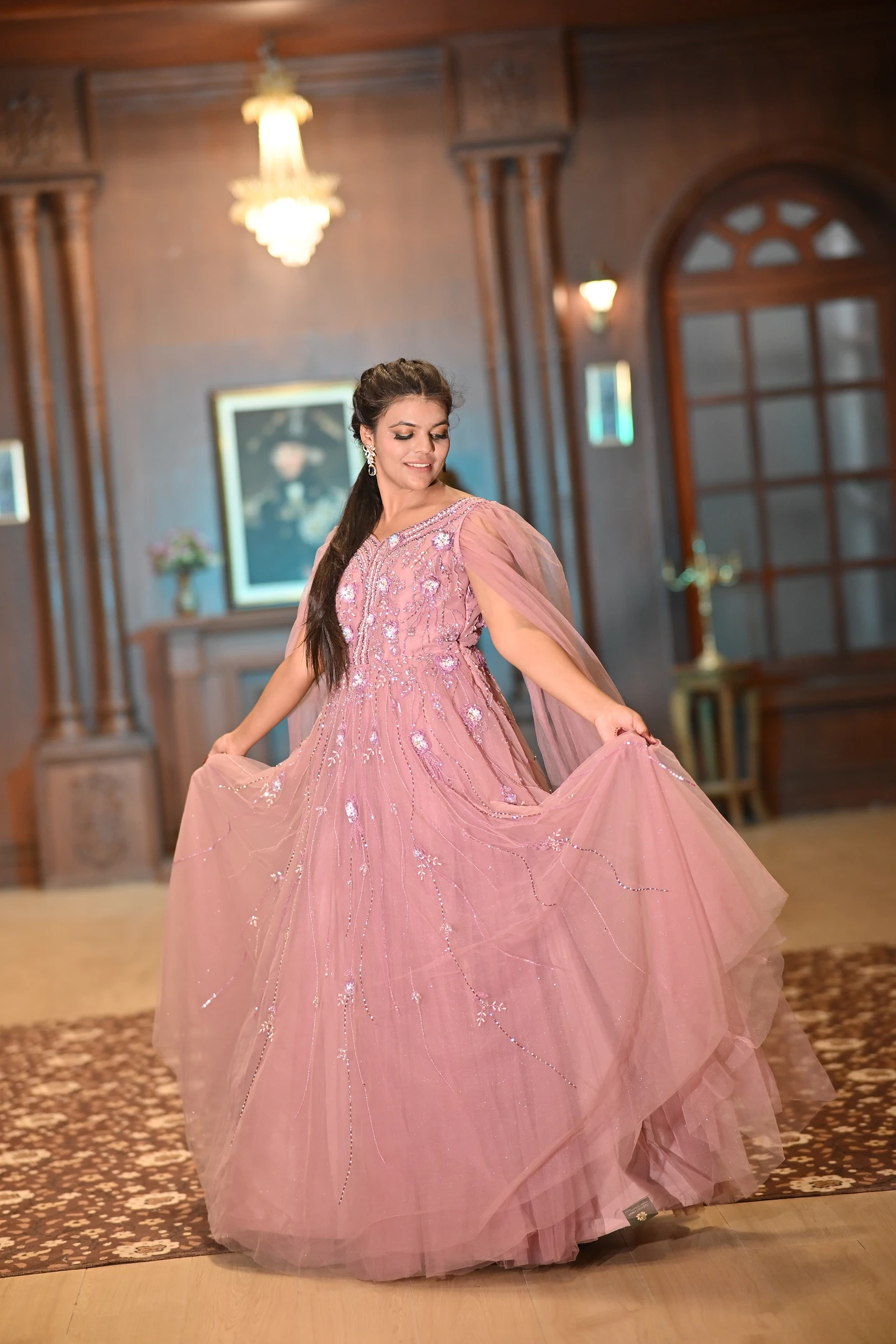Meera Vintage Mauve Shimmer Reception Ballgown — photo 4