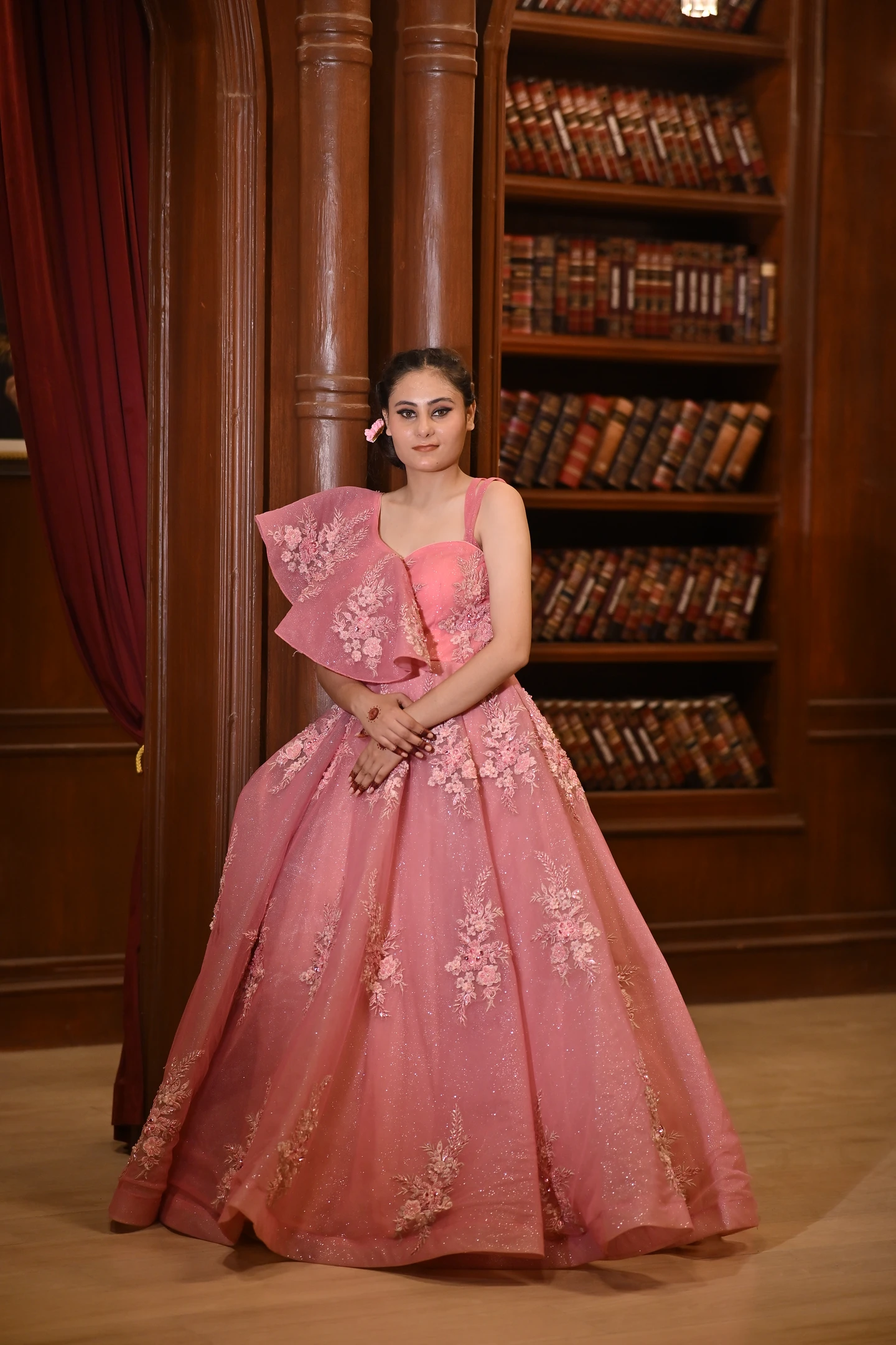 Gulnaaz Coral Shimmer Flared Reception Gown thumbnail 4