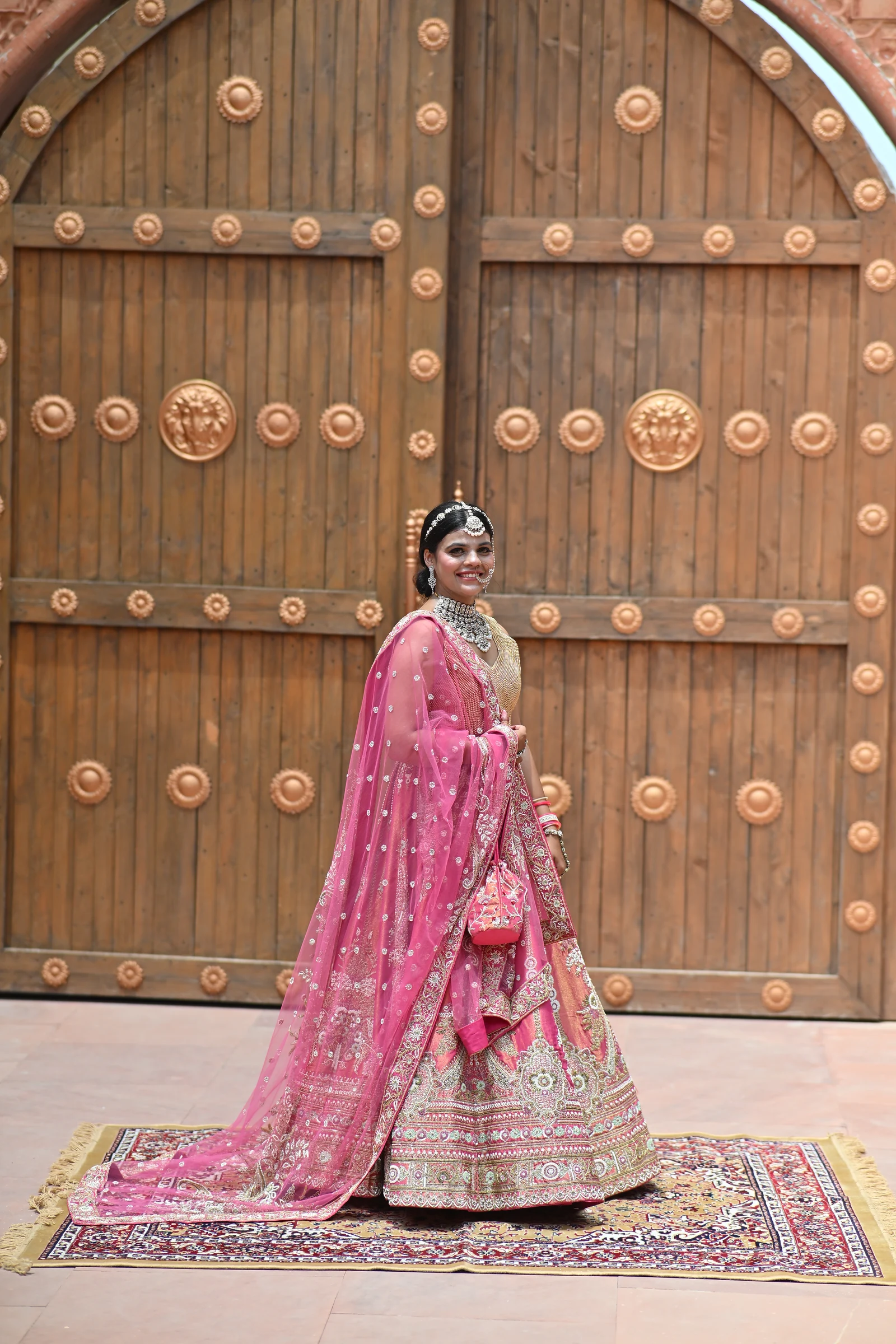 Meherbaan Rani Pink & Champagne Gold Kalidar Bridal Lehenga — photo 3