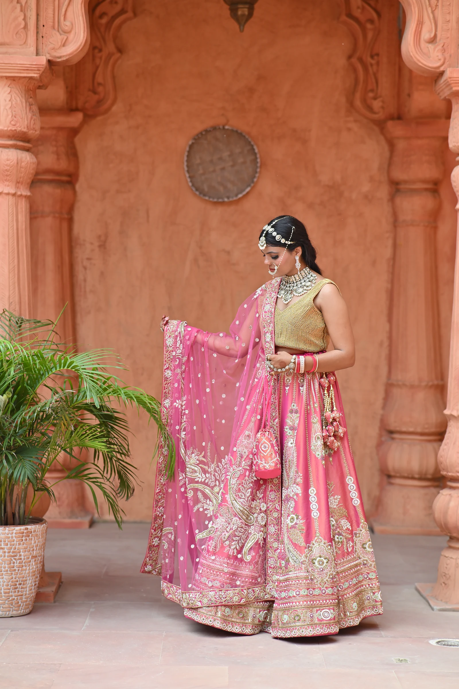 Meherbaan Rani Pink & Champagne Gold Kalidar Bridal Lehenga — alternate view