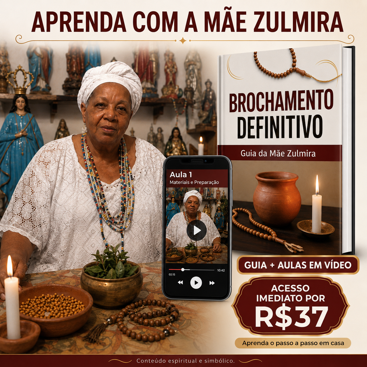 Mãe Zulmira em seu espaço espiritual diante do ritual