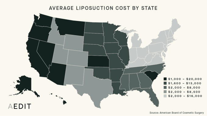 AEDIT Average Liposuction Procedure Costs By State Chart