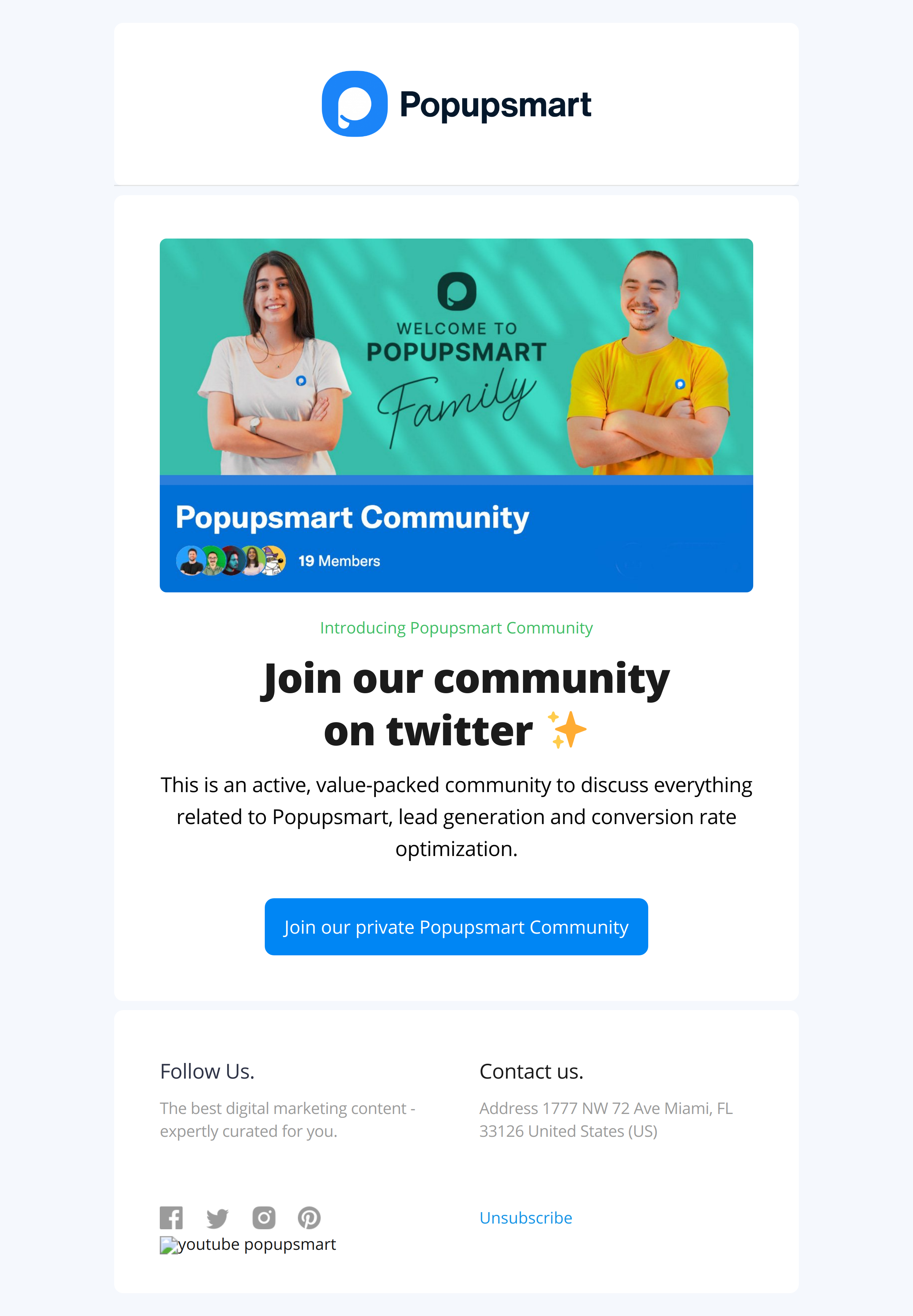 Join private Popupsmart Community on twitter 🎉 - Emre from Popupsmart Newsletter