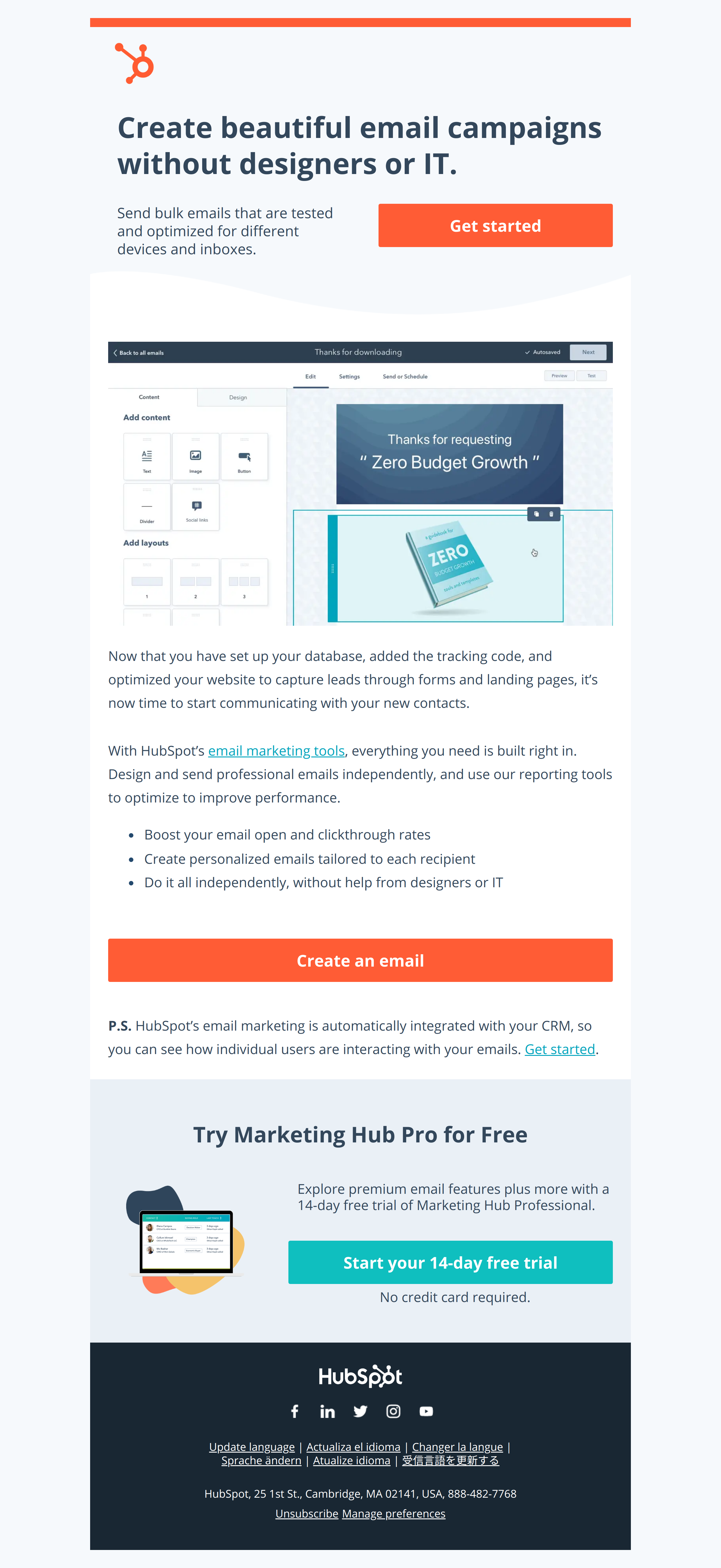 Create beautiful email campaigns without designers or IT - The HubSpot Team Newsletter