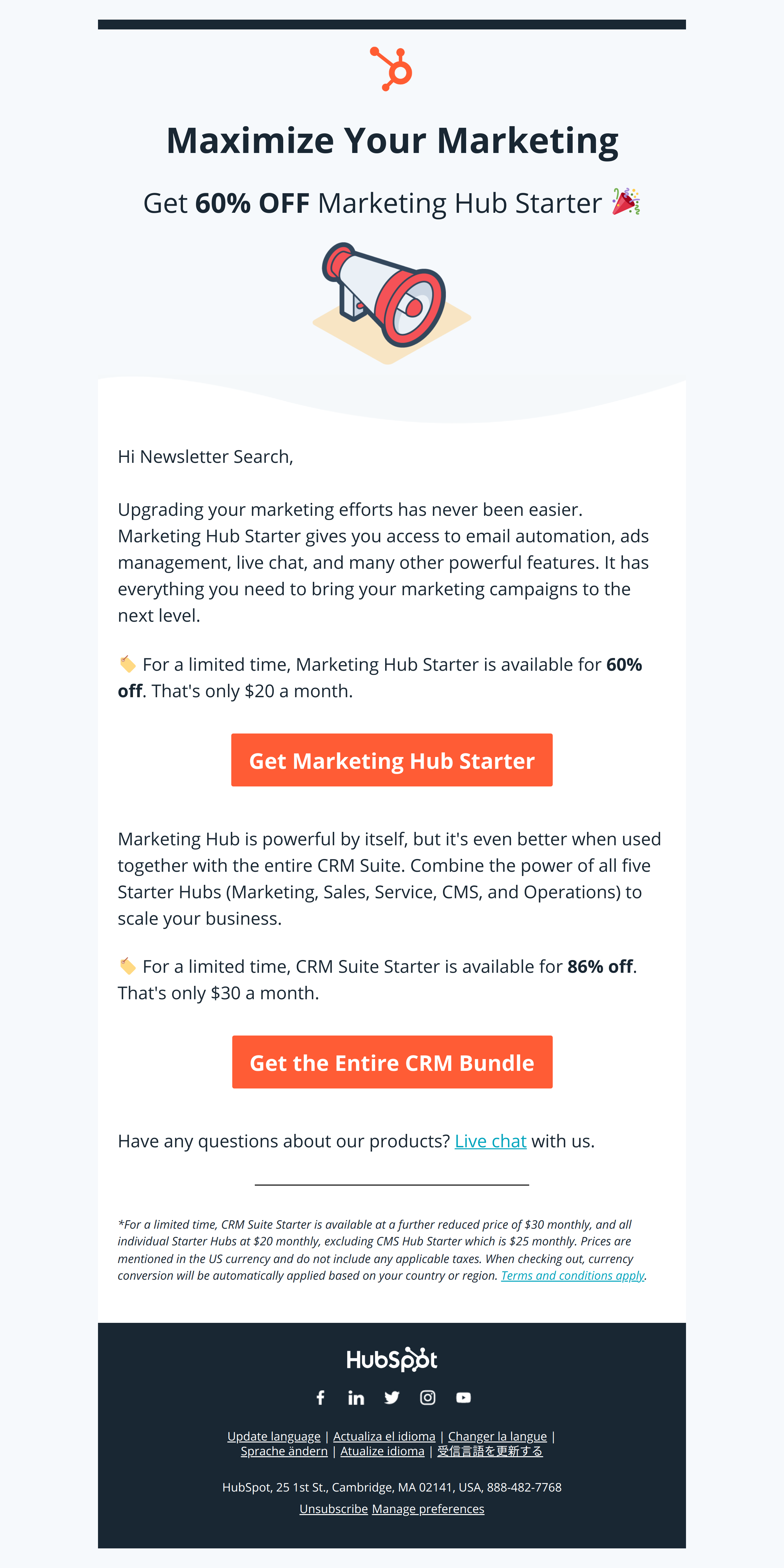 Get 60% OFF Marketing Hub Starter 🎉 - The HubSpot Team Newsletter