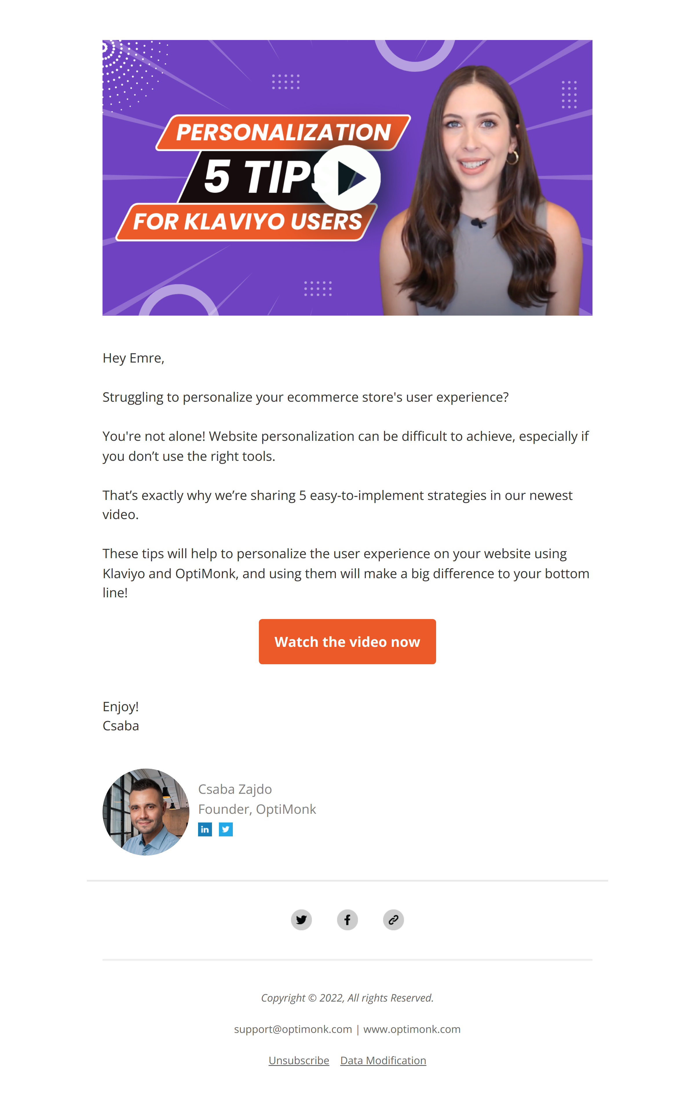 🎥 5 Personalization Tips Every Klaviyo User Needs - Csaba from OptiMonk Newsletter