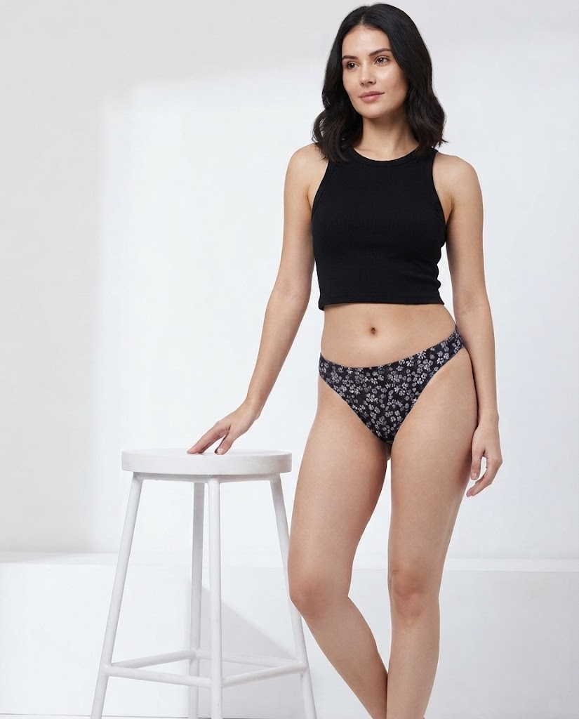 Women’s Floral Cotton Thong Panty – Printed 3 Pack for Everyday Comfort Default