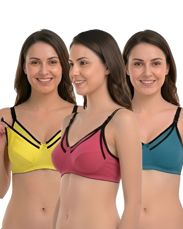Feeding Maternity Bra Pack of 3 for Women - YELLOWPINKBLUE