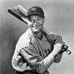Lou Gehrig Holding Three Baseball Bats 