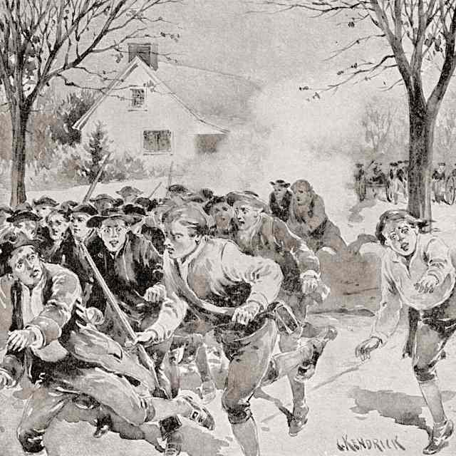 Troops pursue rebels during Shays' Rebellion, Massachusetts, America, 1786-1787.