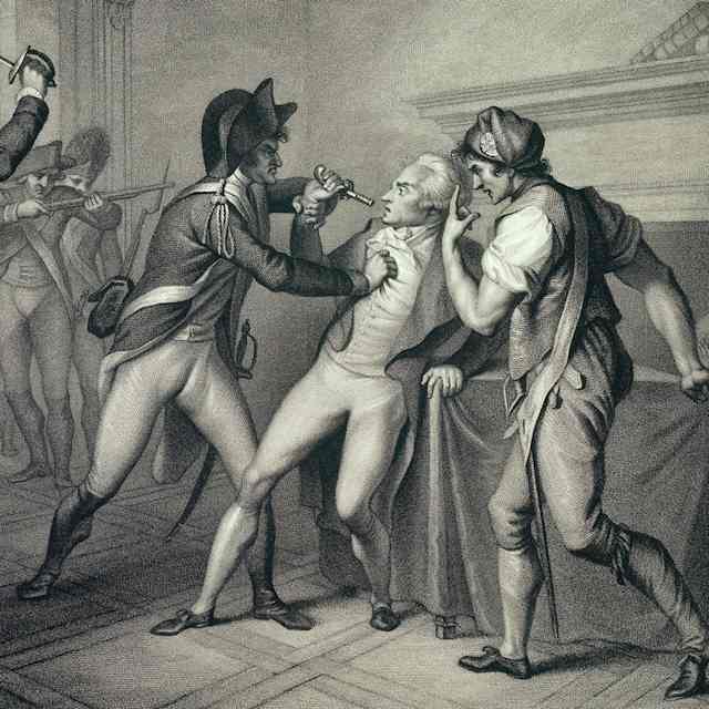 Arrest of Maximilien Robespierre on July 28, 1794, engraving, Musee Carnavalet, France.