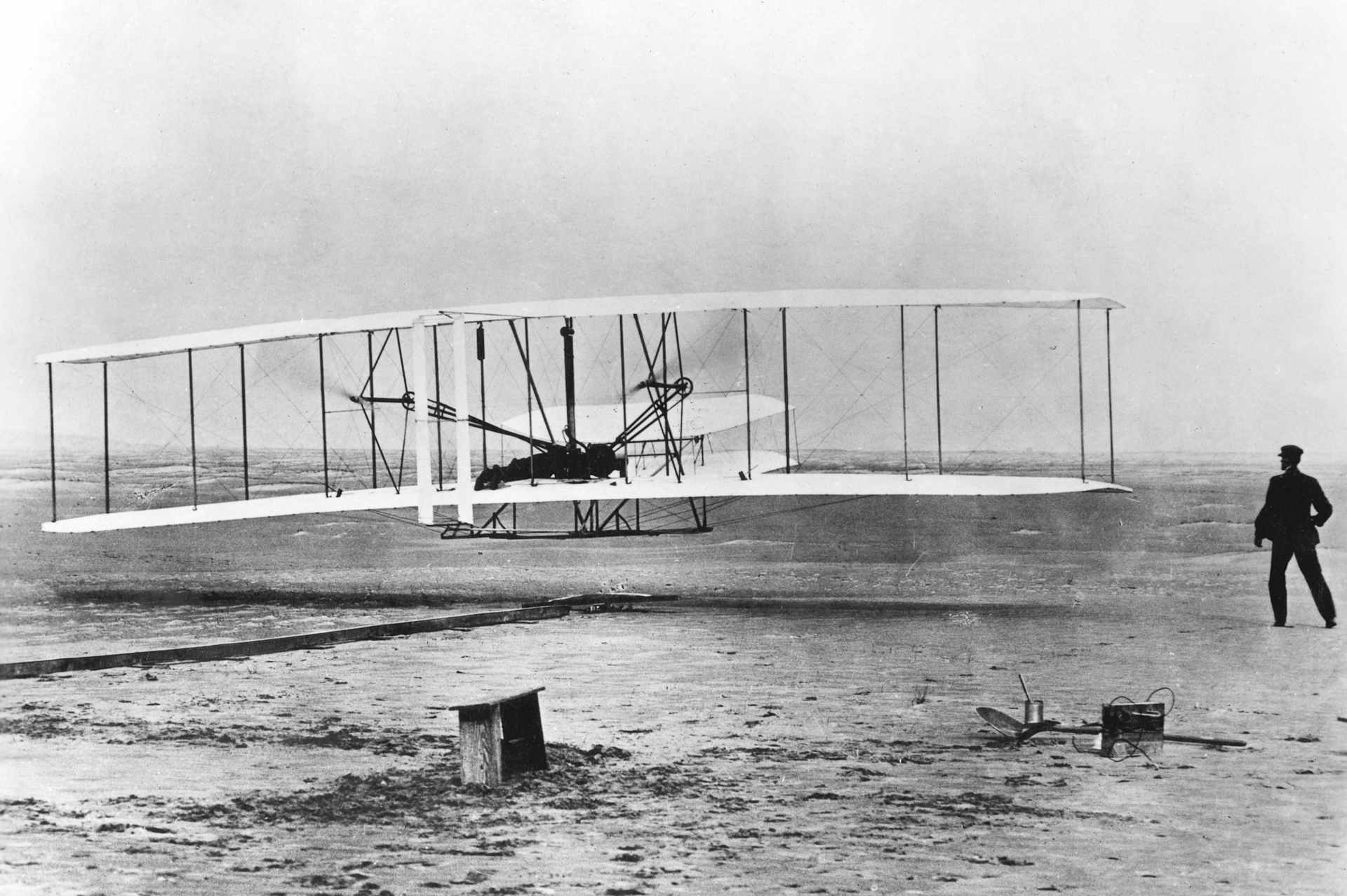 Wilbur and Orville Wright and the first powered flight, North Carolina, December 17 1903.