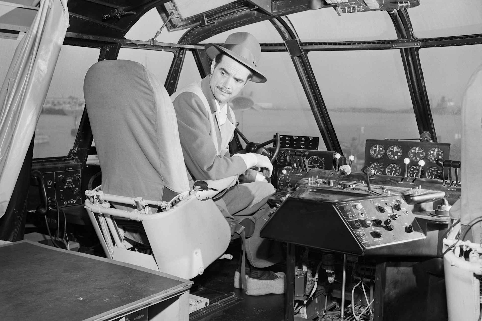 Howard Hughes in Cockpit of Spruce Goose